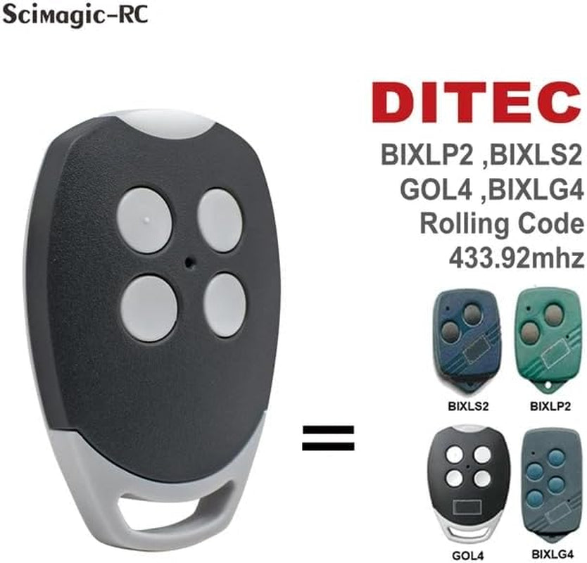 Telecomando per Cancelli, Telecomando per Porta Del Garage per Ditec 433,92 Mhz GOL4, BIXLG4, BIXLP2, BIXLS2, Telecomando Cancello a 4 Canali Set Di 1