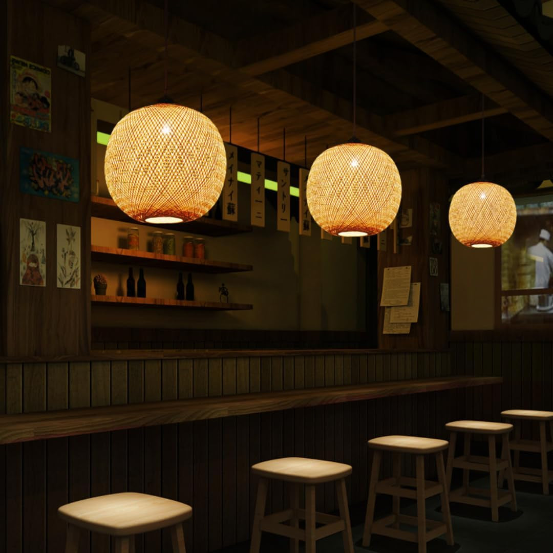 Elegante Lampada a Sospensione in Bambù Fatta a Mano in Stile Sud-Est Asiatico Lanterna Lampadario Lampada Da Soffitto Illuminazione a Soffitto per Ristorante, Soggiorno, Bancone Bar
