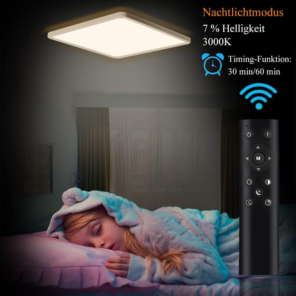 SUNZOS Lampada da Soffitto LED Plafoniera Dimmerabile 36W, 3000K/4500K/6500K 30Cm Lampada da Soffitto Pannello LED Dimmerabile per Lampada Soggiorno, Camera da Letto, Lampada da Cucina, Sala da Pranzo, Bagno, Lampade a LED Plafoniere