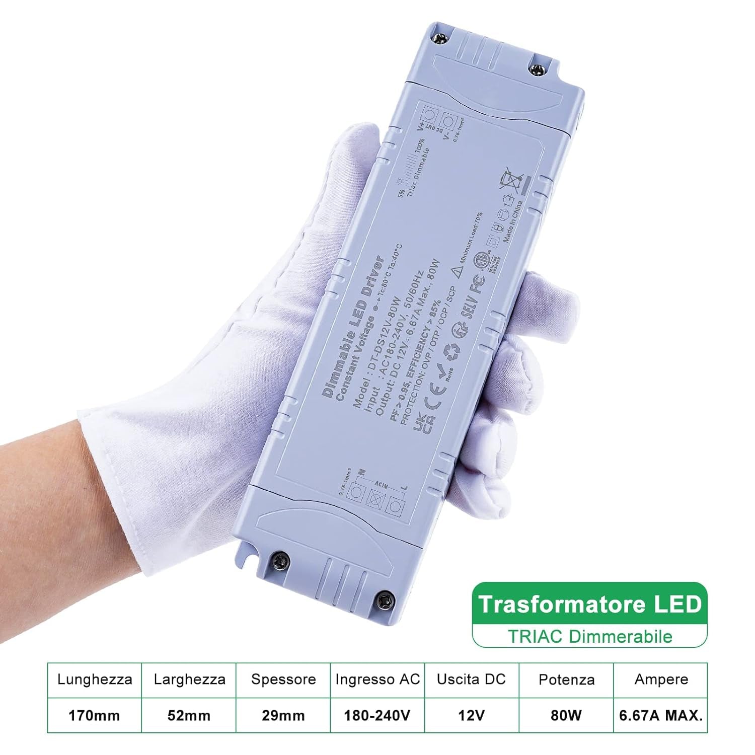 Trasformatore 12V 80W Dimmerabile Triac, Alimentatore 12V 6.66A, Driver LED Dimmerabile Interruttore AC 220V to DC 12V Trasformatori, Convertitore Di Bassa Tensione per Striscia LED