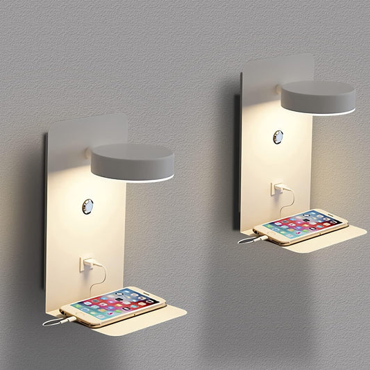 Applique Da Parete LED Con Porte USB, 2 Pezzi Lampada Da Parete Dimmerabile Al Tocco Camera Da Letto12W Con Spina, Lampada Da Muro Interno Bianco Moderna Ruotabile 350°, Luce Da Lettura Comodino