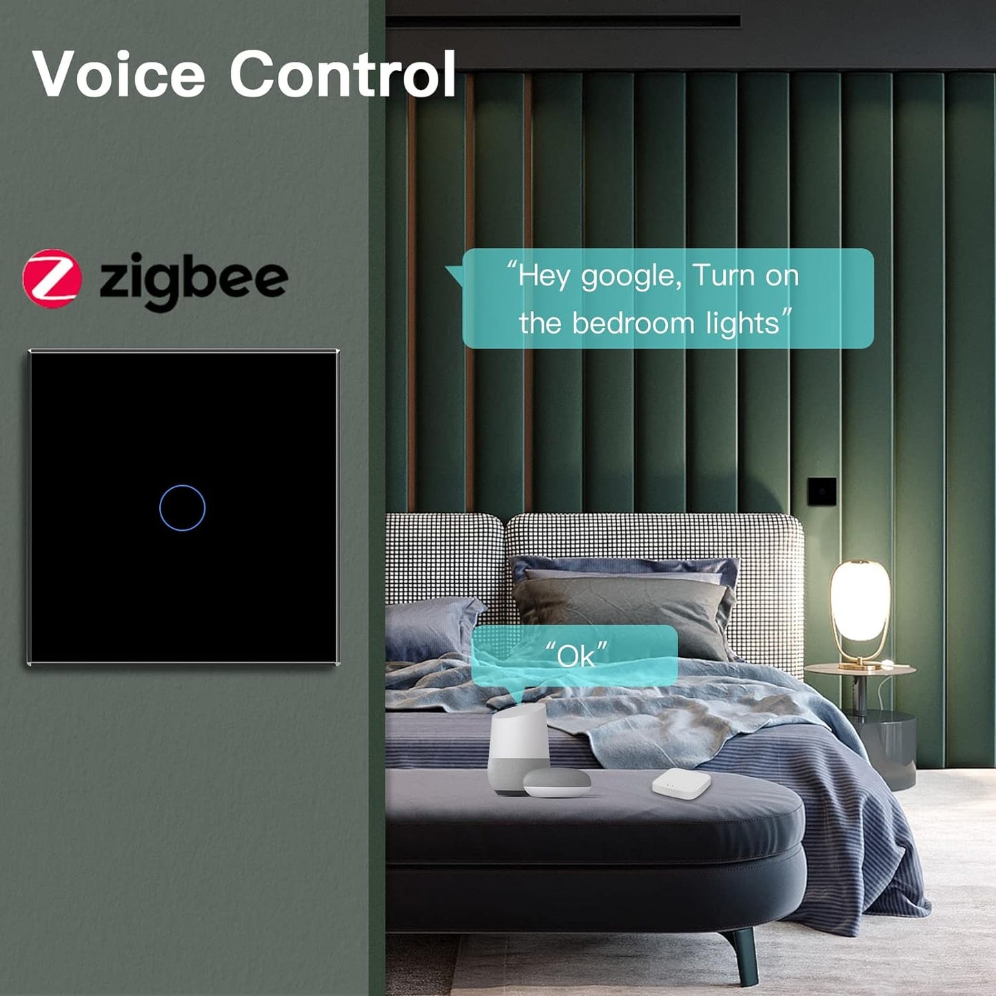 Smart Zigbee Interruttore Della Luce Intelligente Da Parete, Compatibile Con Alexa E Google Home, Interruttore Da Incasso a 1 Via, Con Pannello in Vetro Da 250 V, Nero (Hub Richiesto)