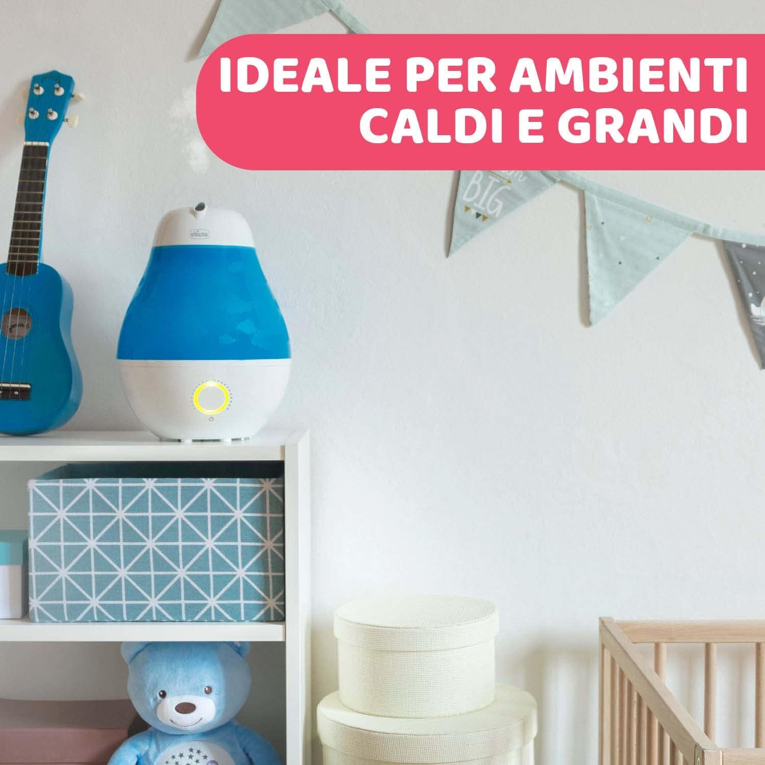 Umidificatore per Bambini, Vapore Tiepido, Ottimo Ambienti Caldi E Grandi Fino a 30 Mt, Contenitore Essenze, Regolatore Touch Dell'Intensità Del Vapore, Spegnimento Automatico, Autonomia 8 Ore