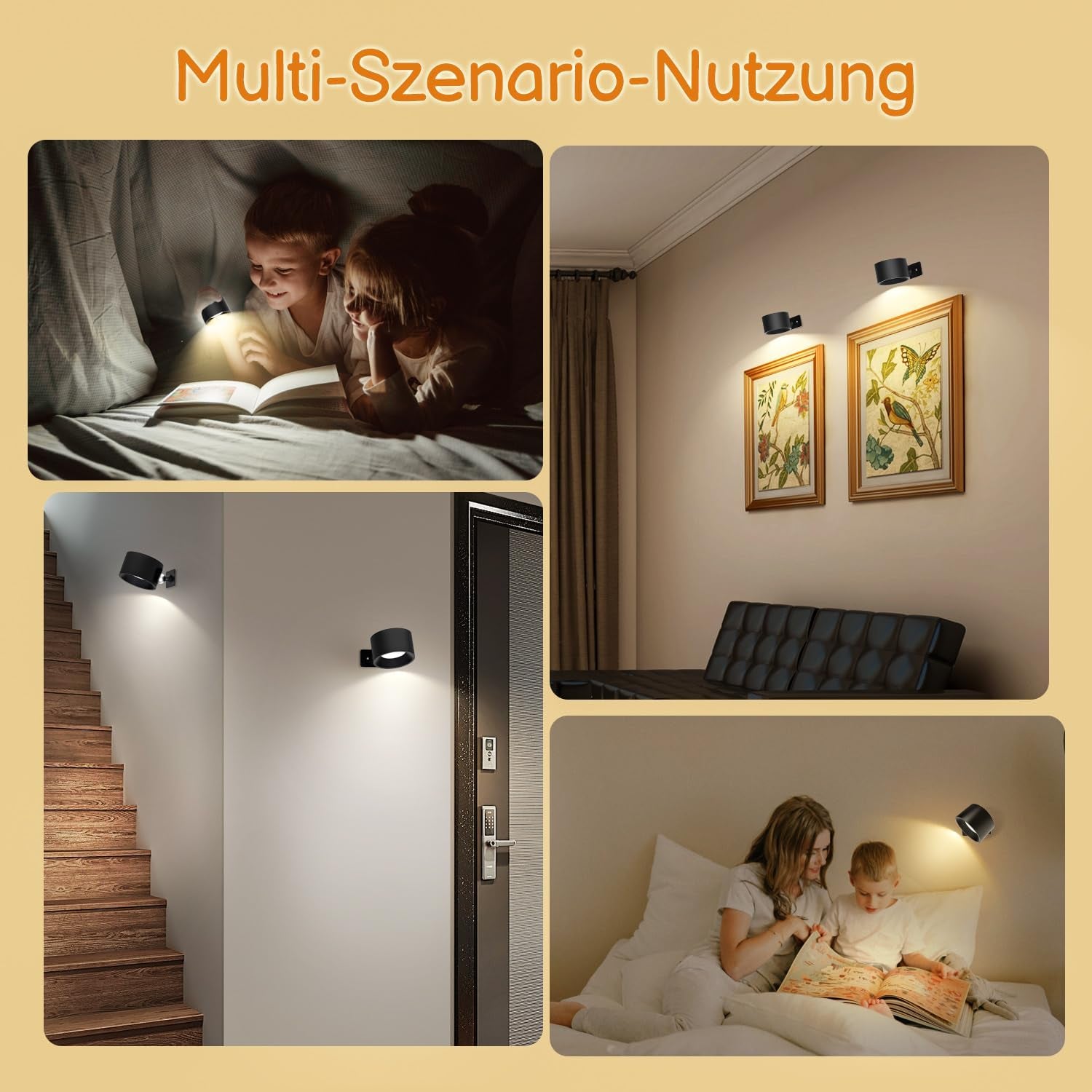 Lampada Da Parete a LED per Interni, Colore Bianco, 2 Pezzi, Senza Collegamento Di Alimentazione, Touch Control 3 Modalità Di Colore, 3 Livelli Di Luminosità, Lampada Da Parete Con