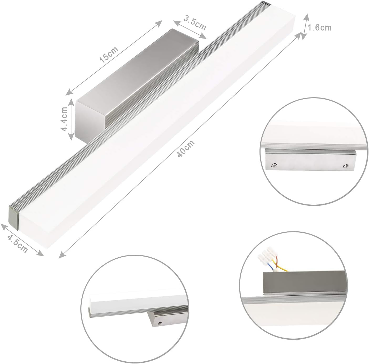 Lampada Da Specchio 8W 40Cm Lampada Specchio Bagno LED 4000K Bianco Neutro 800Lm Luce Specchio Bagno Acciaio Inossidabile IP44 Impermeabile 400 * 45 * 80Mm