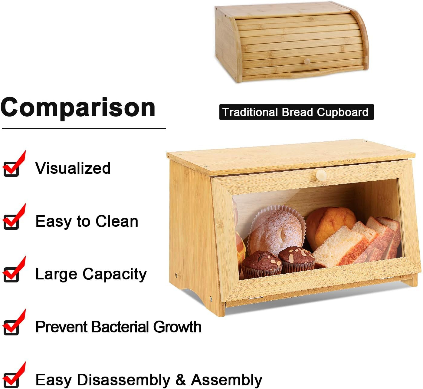 Scatola per Pane in Bambù Scatola per Pane in Legno Di Bambù per Cucina, Natura, 39 X18 X 23 Cm