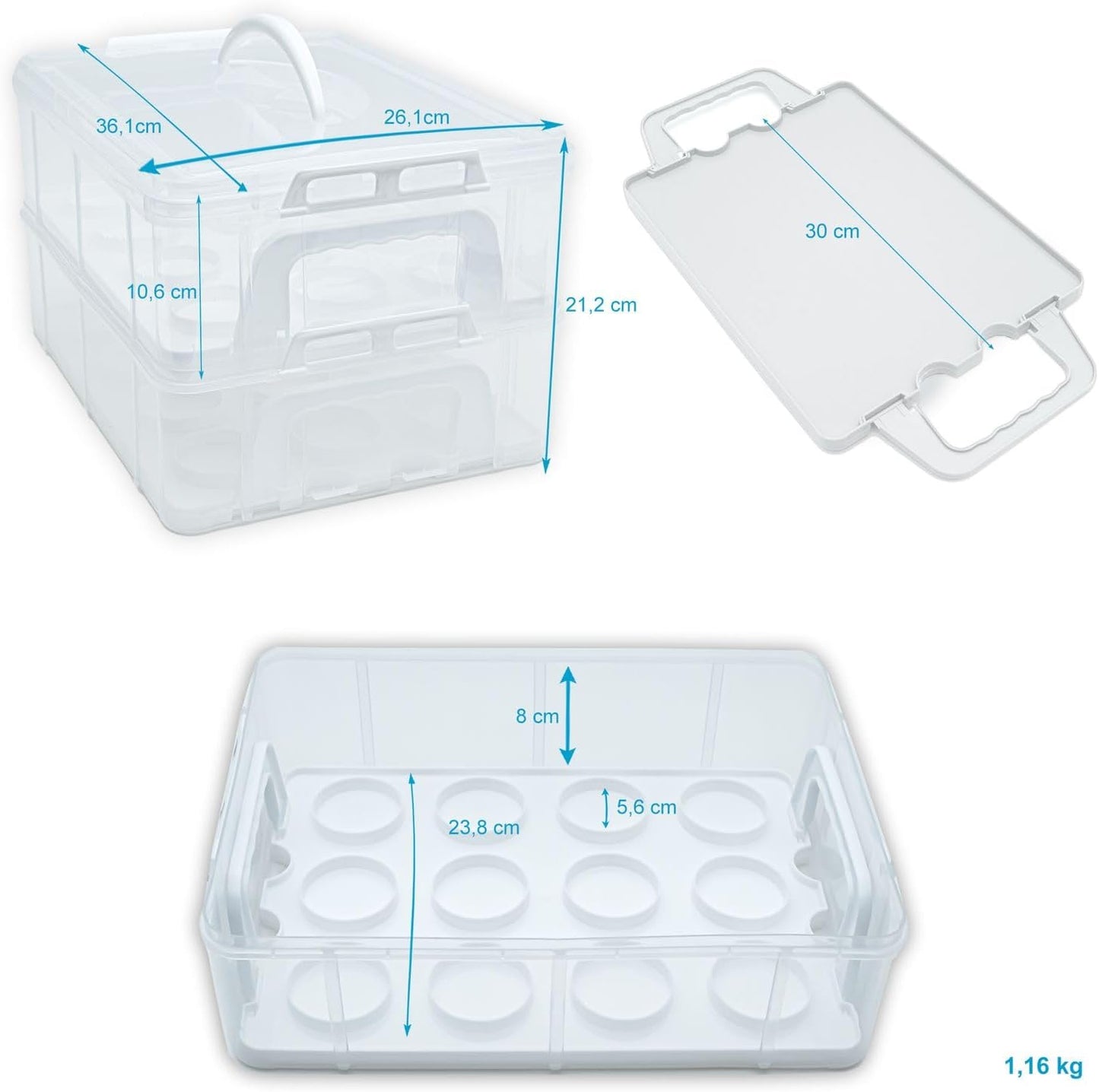 Scatola Da Trasporto Contenitore per Torte E Cupcake a 2 Piani in Plastica Bianca - 36,1 X 26,1 X 21,2 Cm - Contenitore Da Trasporto per Muffin Scatola per Torte