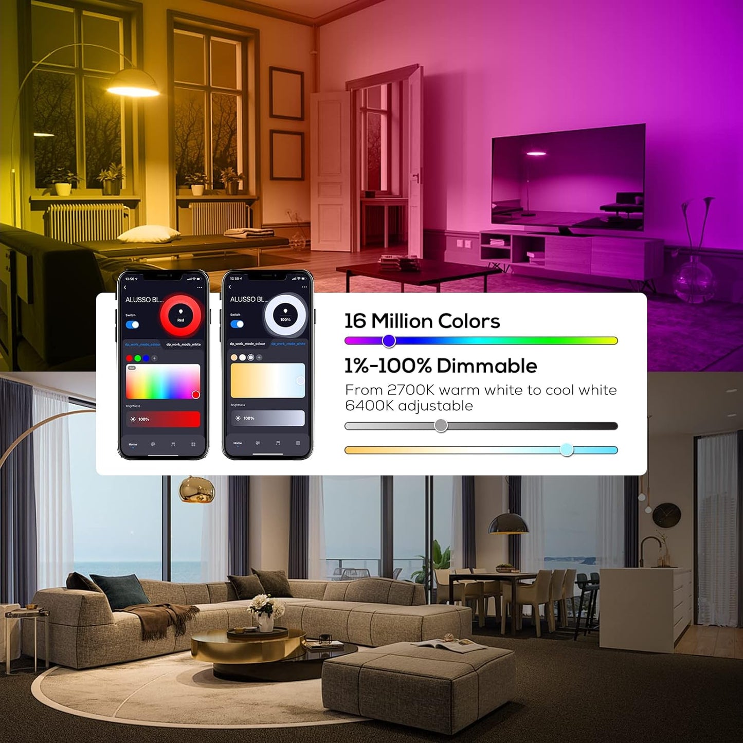 Lampadina Alexa GU10 Lampada LED intelligente, Lampada LED RGB dimmerabile da 5,5 W WiFi Lampadina intelligente, Controllo app Smart Life Compatibile con Alexa/Google Home, Bianco caldo-bianco freddo e lampadina multicolore, confezione da 4