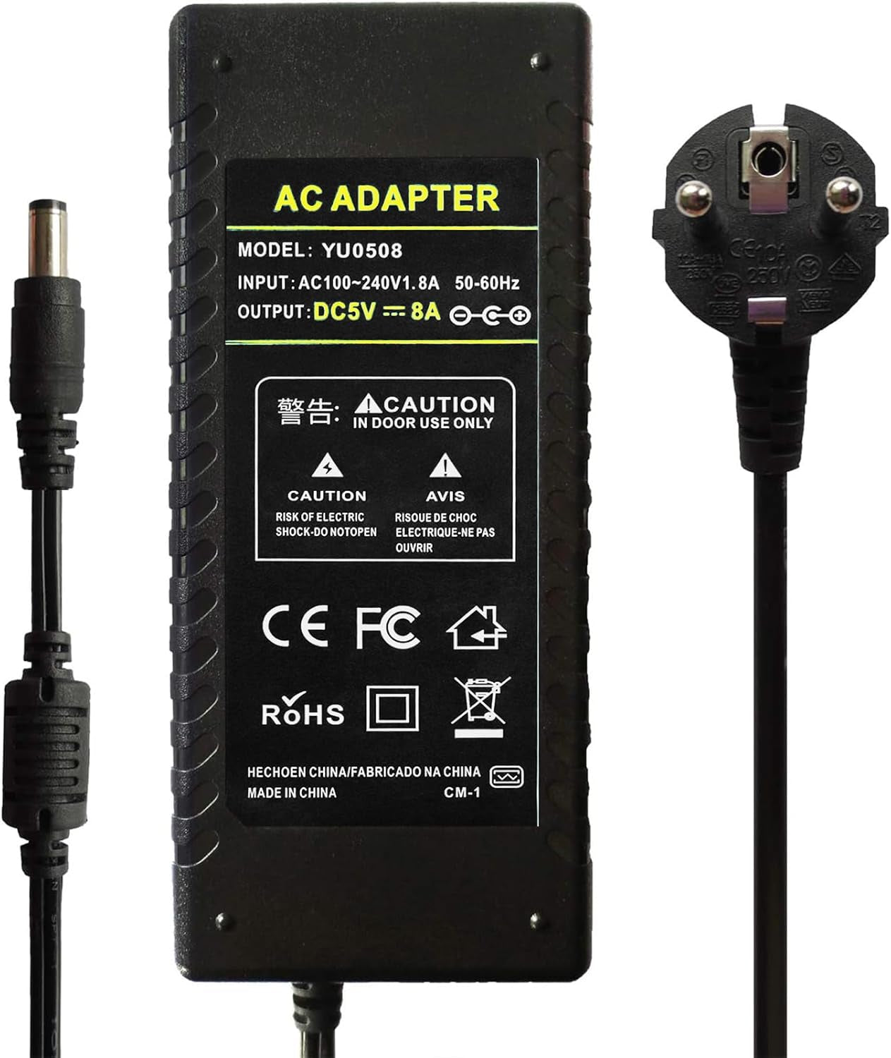 5V 8A Alimentatore 40W Adattatore Di Alimentazione 5,5Mm X 2,1Mm /2,5Mm Power Adapter per Router WLAN, Striscia LED WS2811 / WS2812B