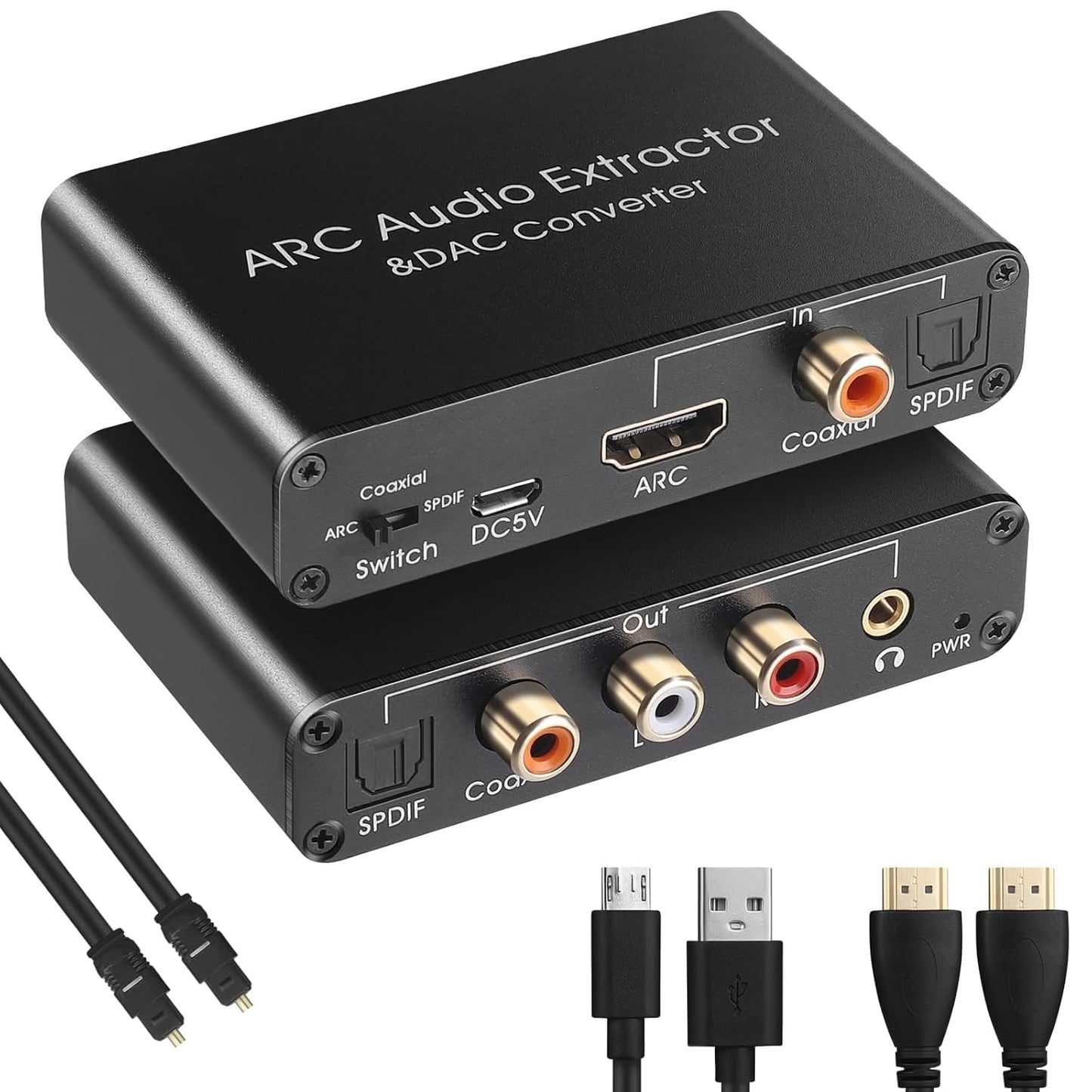 Arc Hdmi Extractor 2.0/5.1 Cec + 192Khz DAC Convertitore, Digitale Spdif Ottico Toslink Coassiale a Coax Spdif E Analogico RCA 3.5Mm Jack, Adattatore Audio per TV Phono Ampli Cuffie
