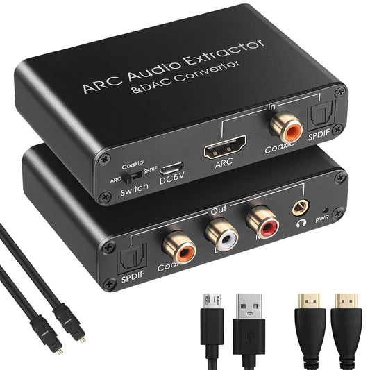 Arc Hdmi Extractor 2.0/5.1 Cec + 192Khz DAC Convertitore, Digitale Spdif Ottico Toslink Coassiale a Coax Spdif E Analogico RCA 3.5Mm Jack, Adattatore Audio per TV Phono Ampli Cuffie
