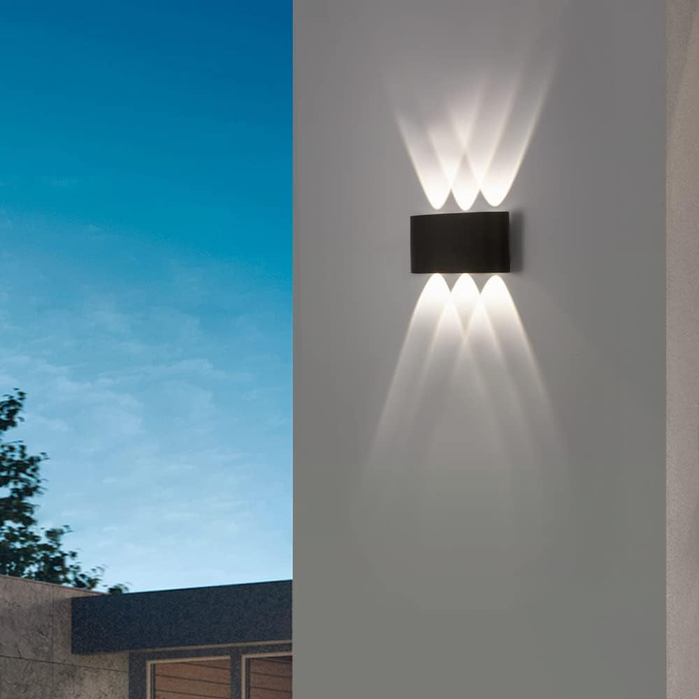 2 Pack Lampada Da Parete Esterno/Interno LED Applique Da Esterni 12W 1200LM up down Faretto Da Parete IP65 Impermeabile Moderno Lampade Muro Alluminio Bagliore Su E Giù (Nero 3000K Luce Caldo)