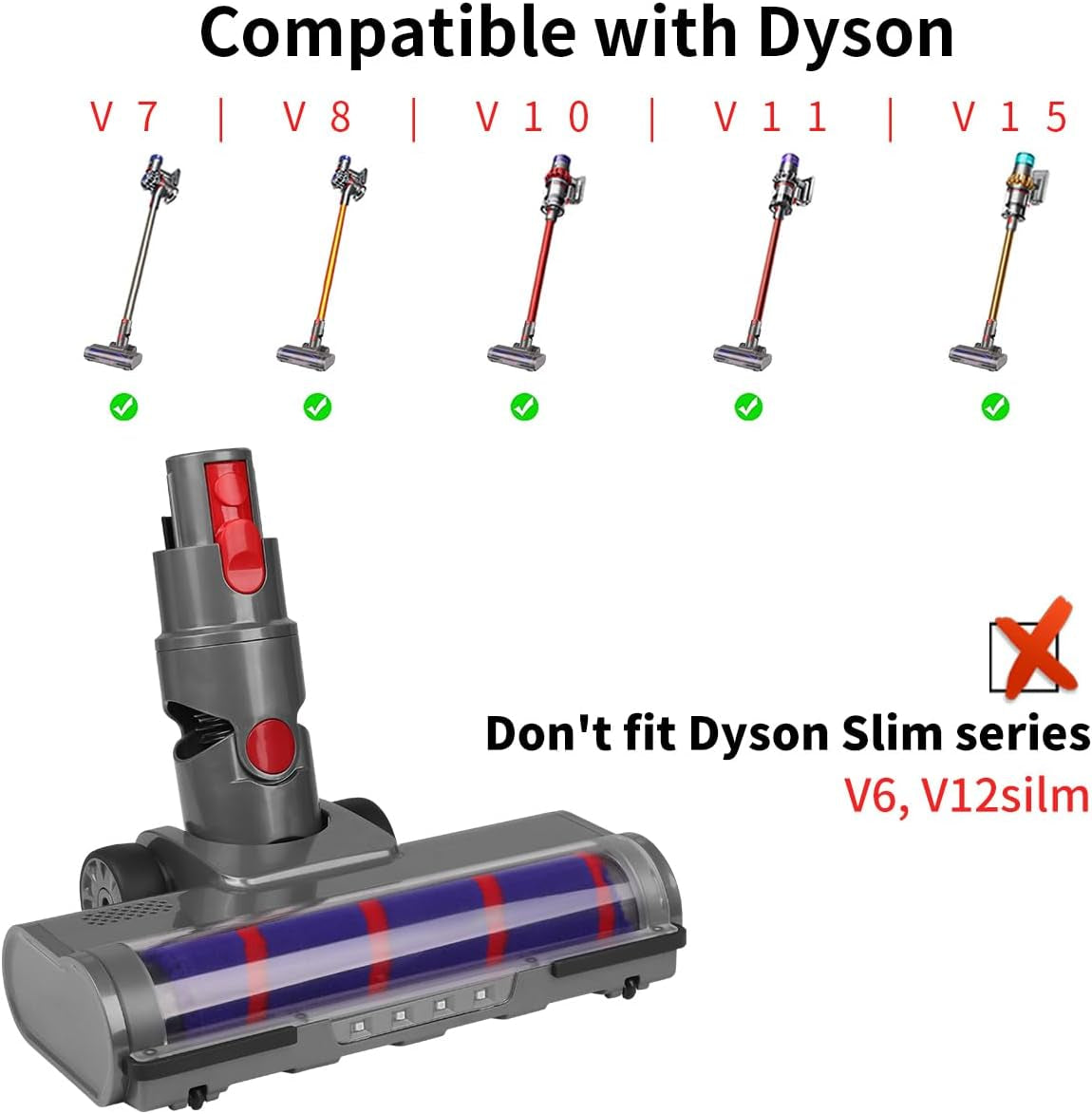 Spazzola Compatibile Con Dyson V7, V8, V10, V11, V15, Spazzola Soft Roller Con Azionamento Diretto E 4 Luci LED per Pavimenti Duri