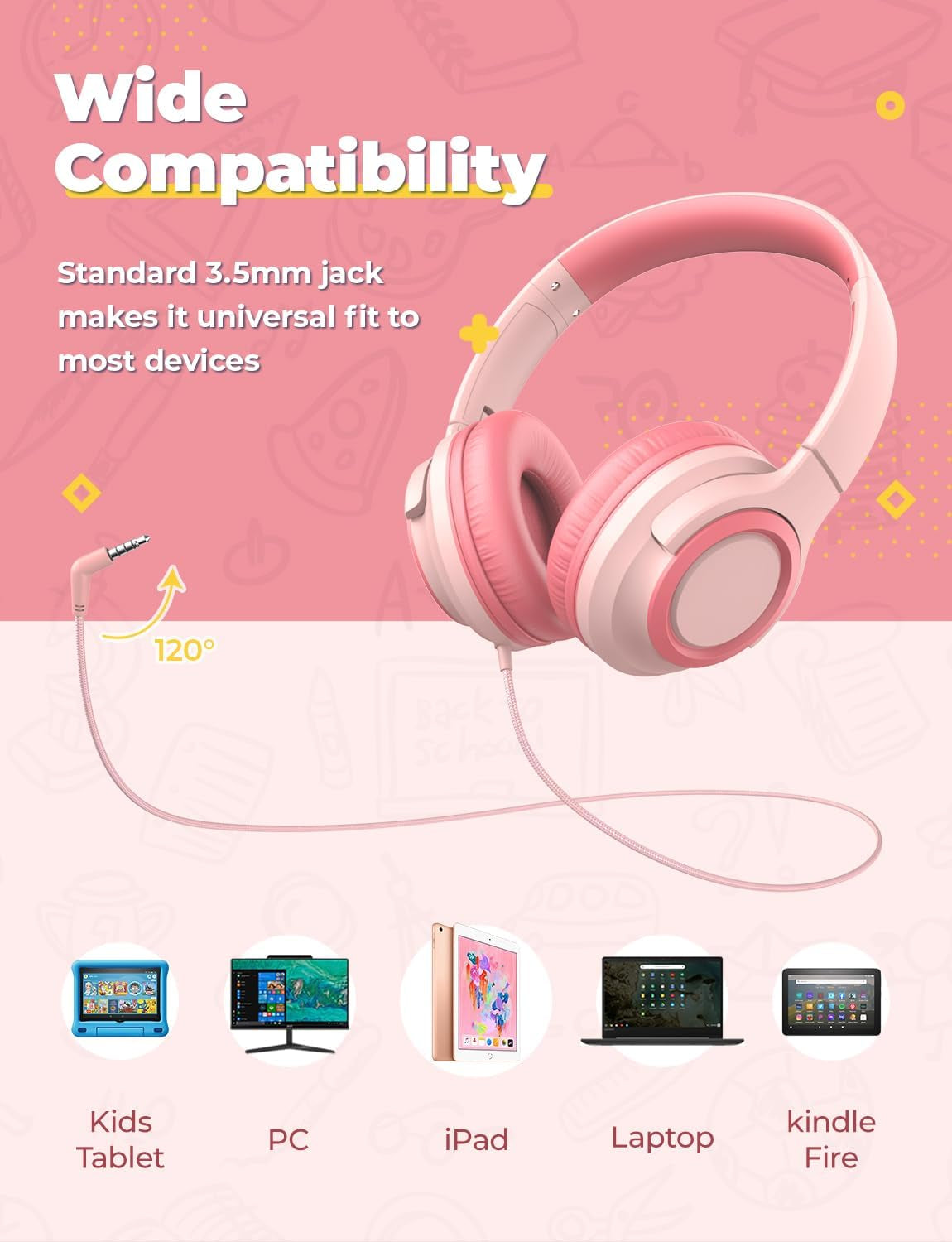Cuffie per Bambini [2 Confezioni] – 94 Db Safe Volume Limited – Cuffie Wired per Bambini Con Splitter Condivisione, Tangle-Free Foldable Stereo Cuffie per Tablet