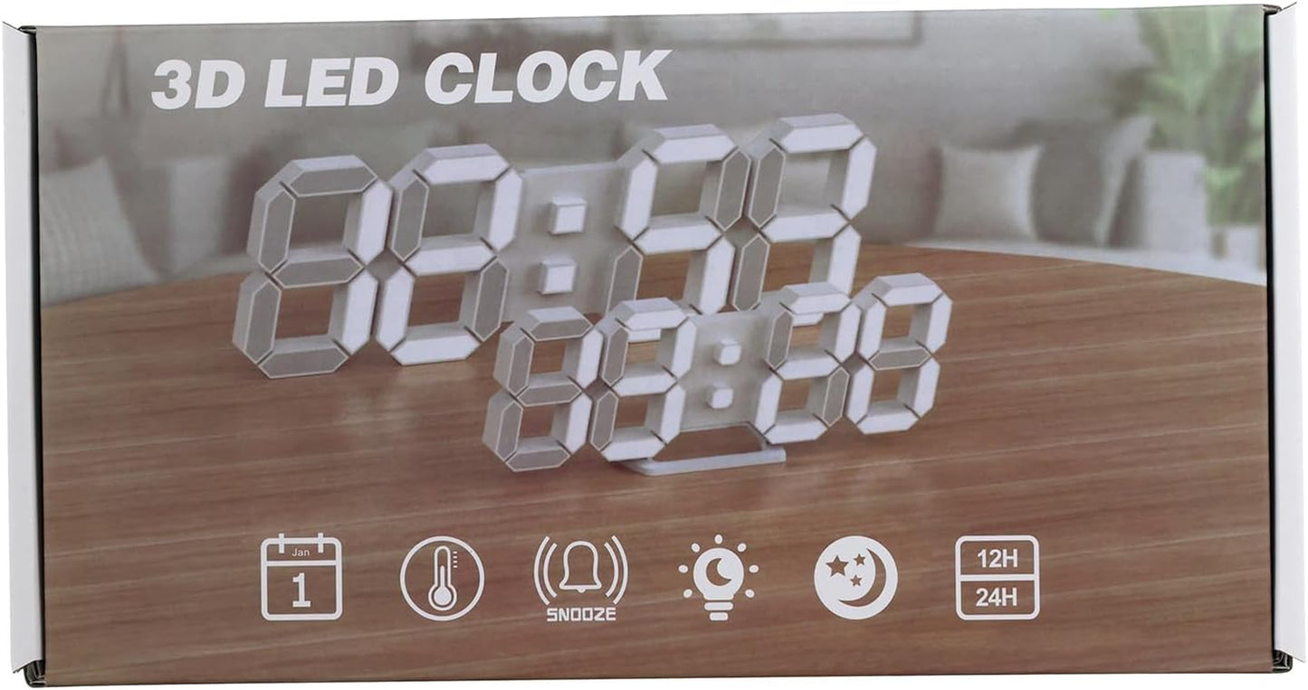 Orologio Parete Digitale Sveglia LED 25.2Cm Snooze 3D Silenzioso Luminosità Regolabile Memoria 12/24H Data/Temperatura Controllo Remoto Luce Notturna Comodino Camera Letto Cucina Ufficio