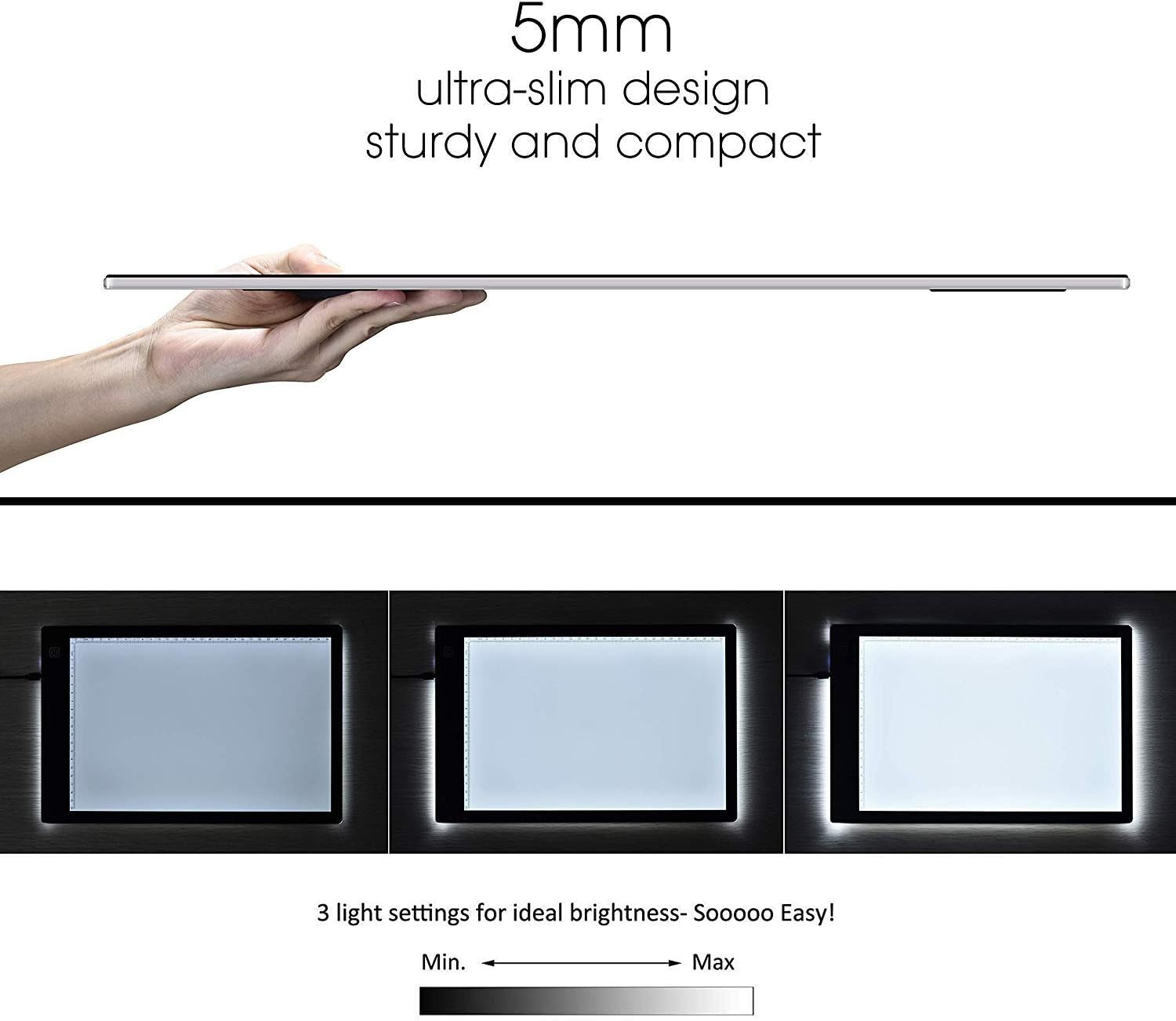 Tavoletta Luminosa LED A4, Lavagna Copiativa a LED A4, Sottilissima per Tavolo Da Disegno Con Cavo USB Con Luminosità Regolabile