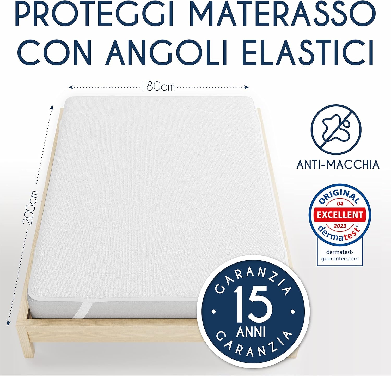 Coprimaterasso Matrimoniale 180X200Cm - OEKO TEX - 4 Angoli Elastici - Impermeabile