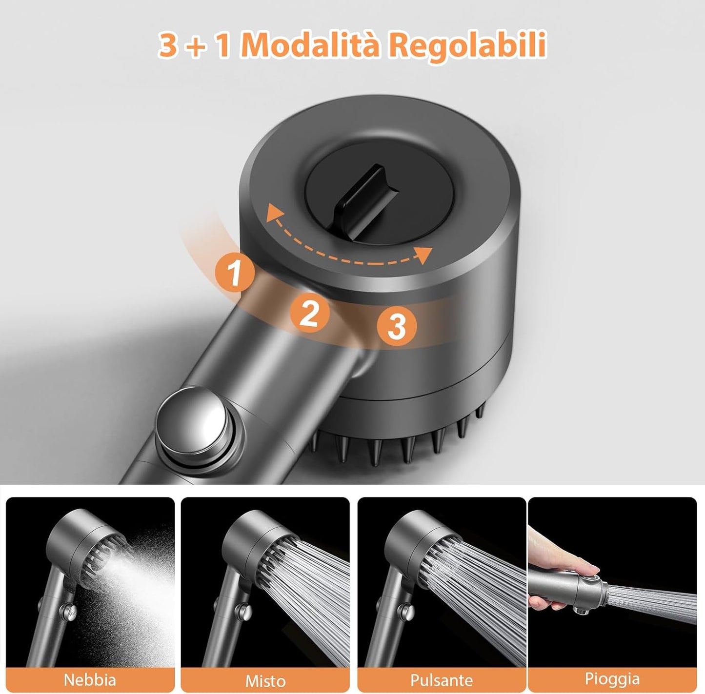 Soffione Doccia Con Filtro a 15 Fasi, Soffione Anticalcare Con Tubo Da 1,5M, 3 + 1 Tipi Di Getti per Soffione Doccia Ad Alta Pressione E Risparmio Idrico