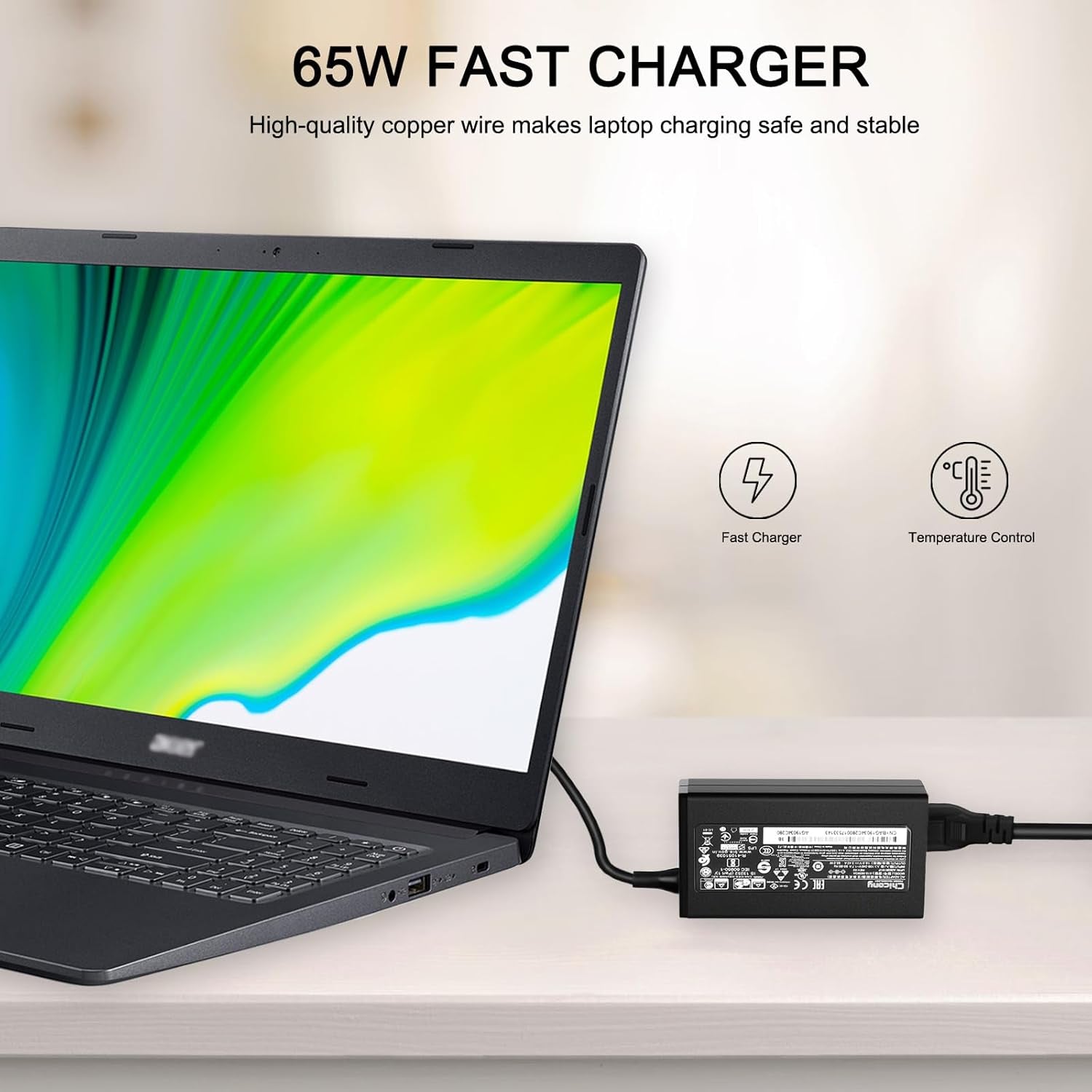 Caricatore 65W per Acer Aspire 3 A315-57G A317-53G Aspire 5 A514-54G A515-56G A517-52G Aspire Vero AV14-52P AV15-52 Acer Spin 3 5 SP313-51N SP513-55N Acer Swift 3 SF313-53 SF314-42 Alimentatore