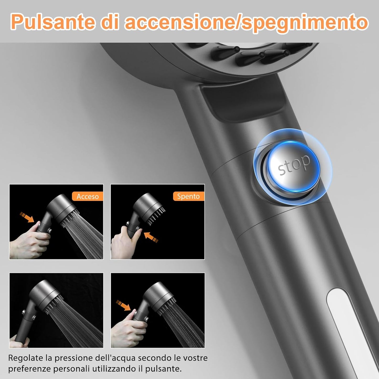 Soffione Doccia Con Filtro a 15 Fasi, Soffione Anticalcare Con Tubo Da 1,5M, 3 + 1 Tipi Di Getti per Soffione Doccia Ad Alta Pressione E Risparmio Idrico