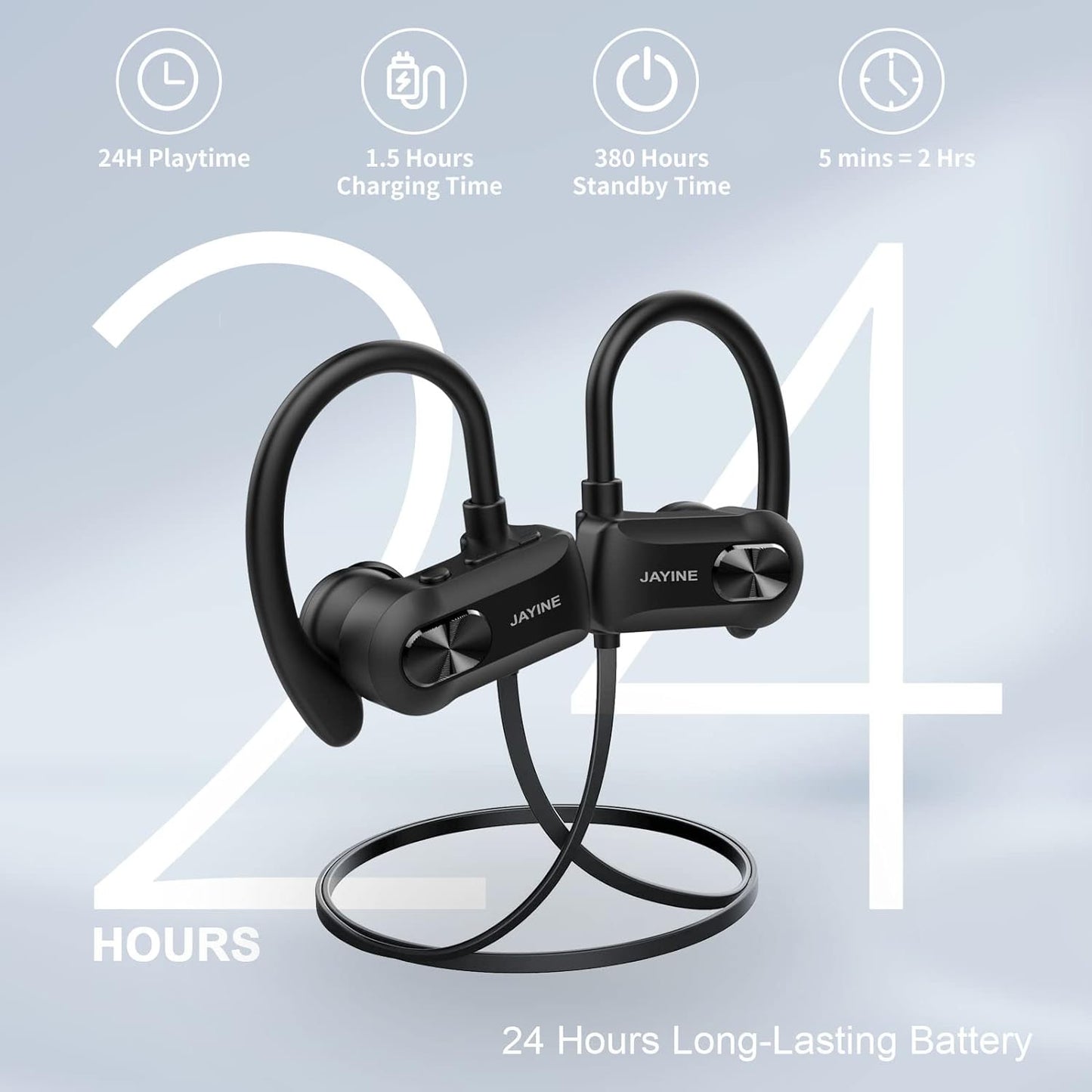 Cuffie Bluetooth in Orecchio, Cuffie Senza Fili Con Microfono 24H Playtime Auricolari Bluetooth 5.3 HD Deep Bass Stereo IP67 Impermeabili Da Corsa Auricolari Senza Fili