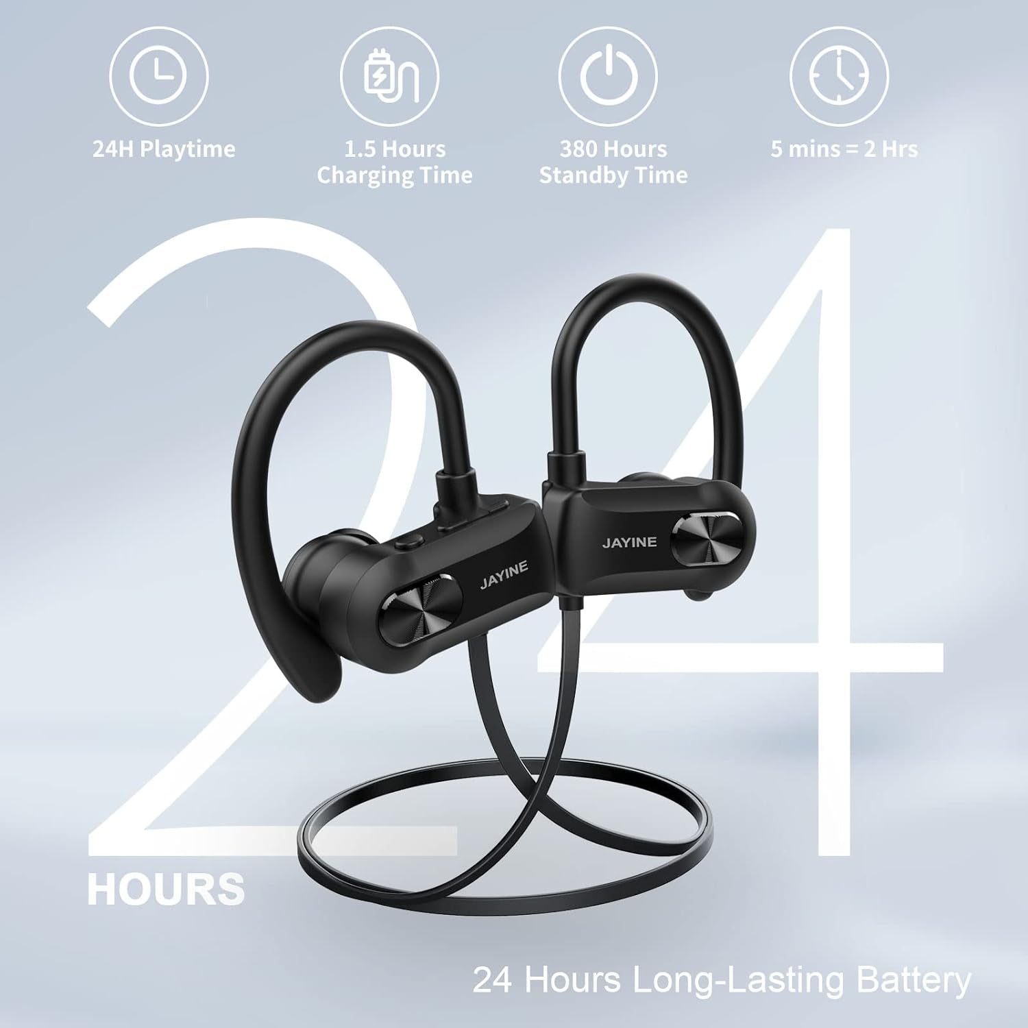 Cuffie Bluetooth in Orecchio, Cuffie Senza Fili Con Microfono 24H Playtime Auricolari Bluetooth 5.3 HD Deep Bass Stereo IP67 Impermeabili Da Corsa Auricolari Senza Fili