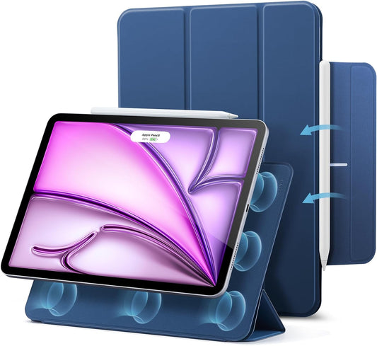 Cover per Ipad Air 13" M2 2024, Ipad Pro 12.9" (2022/2021/2020), Custodia Magnetica Con Supporto Trifold, Aggancio Magnetico, Supporto per Pencil Pro/Pencil USB-C, Auto Attivazione/Standby, Blu