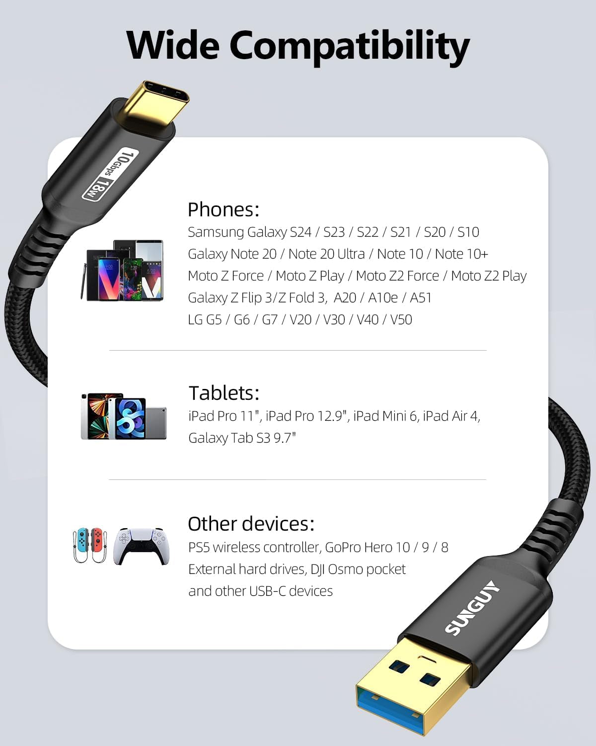 Cavo USB Type C, 0.3M 10 Gbp USB 3.1 Gen 2 Cavo USB C Compatibile Con Samsung Galaxy S21A52, Redmi Note 11,SSD, Android Auto-Nero