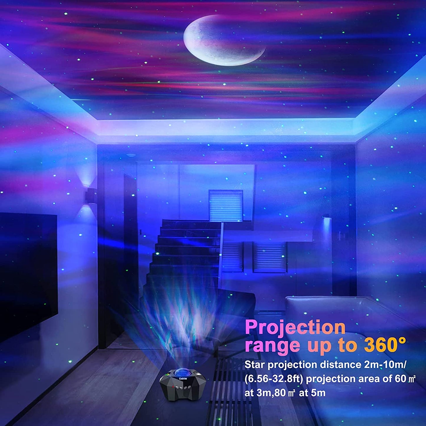 Proiettore Stelle Aurora Luna Galassia Cielo Luce Notturna LED Stellata 3 in 1, Altoparlante Bluetooth, Telecomando, Colorata Lampada Vocale Ambiente Musica