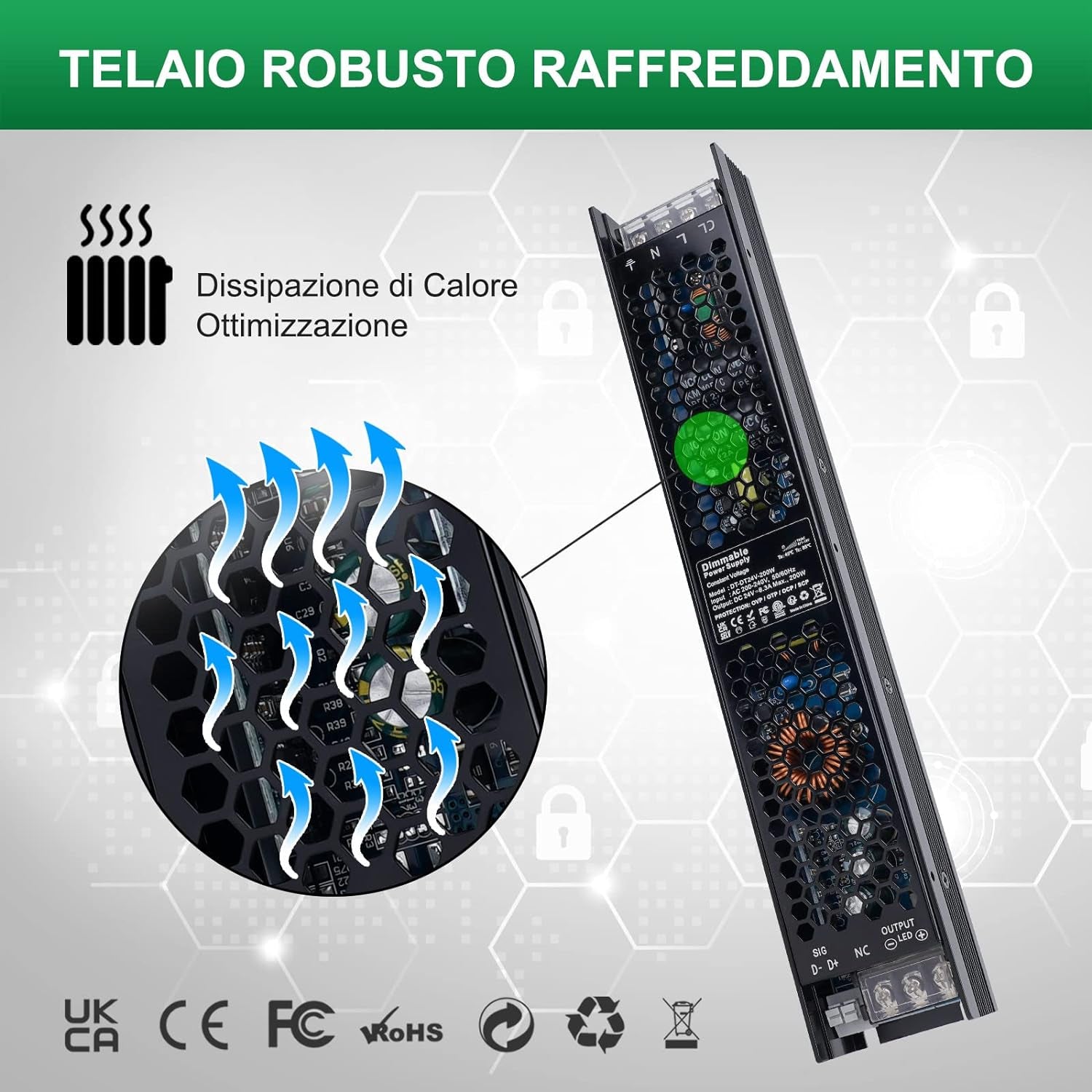 Trasformatore LED Dimmerabile 24V 200W, 0/1-10V E Dimmerazione a TRIAC, Alimentatore 24V 8.33A Di Tensione Costante, Driver LED Di Bassa Tensione per Strisce LED, Luce Dell'Armadio