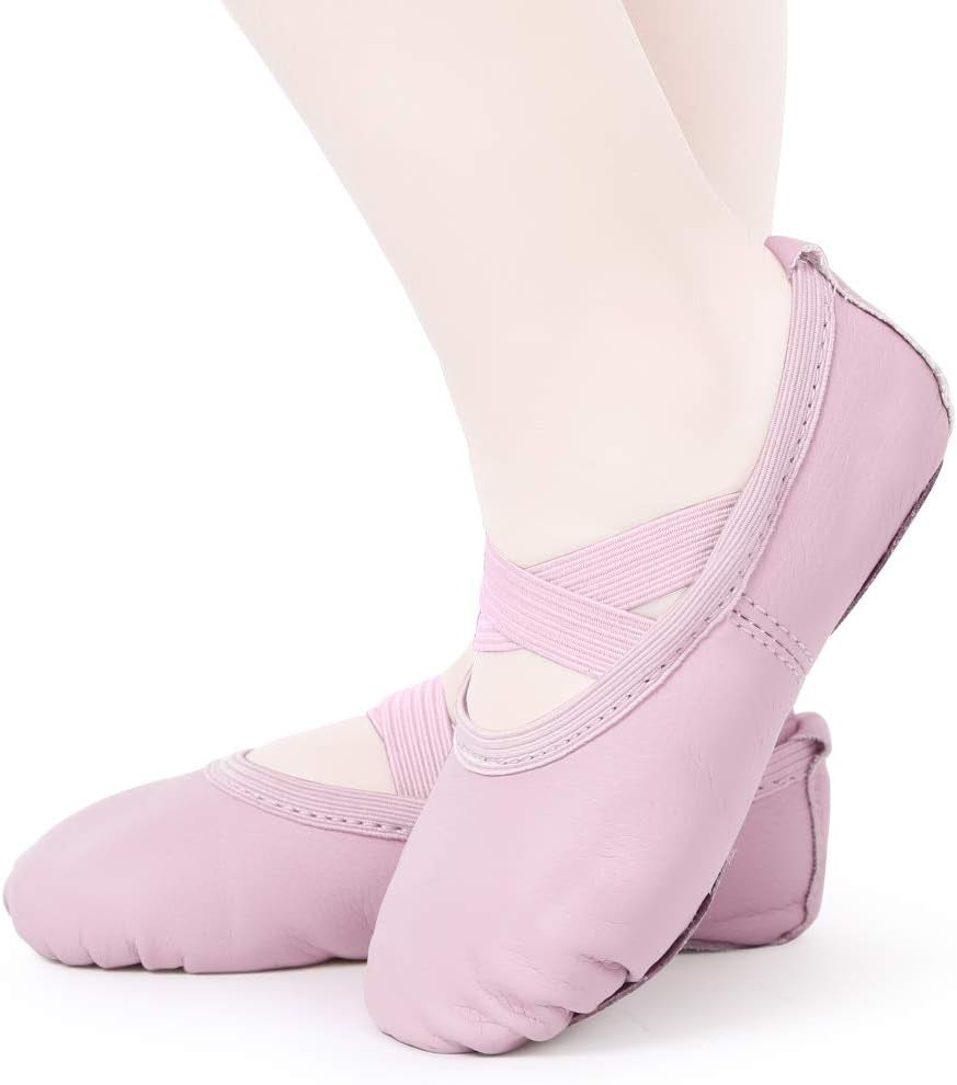 Scarpette Da Danza Classica in Pelle Scarpe Da Ballerina Mezza Punta Suola Spezzata per Bambina Ragazze E Donna