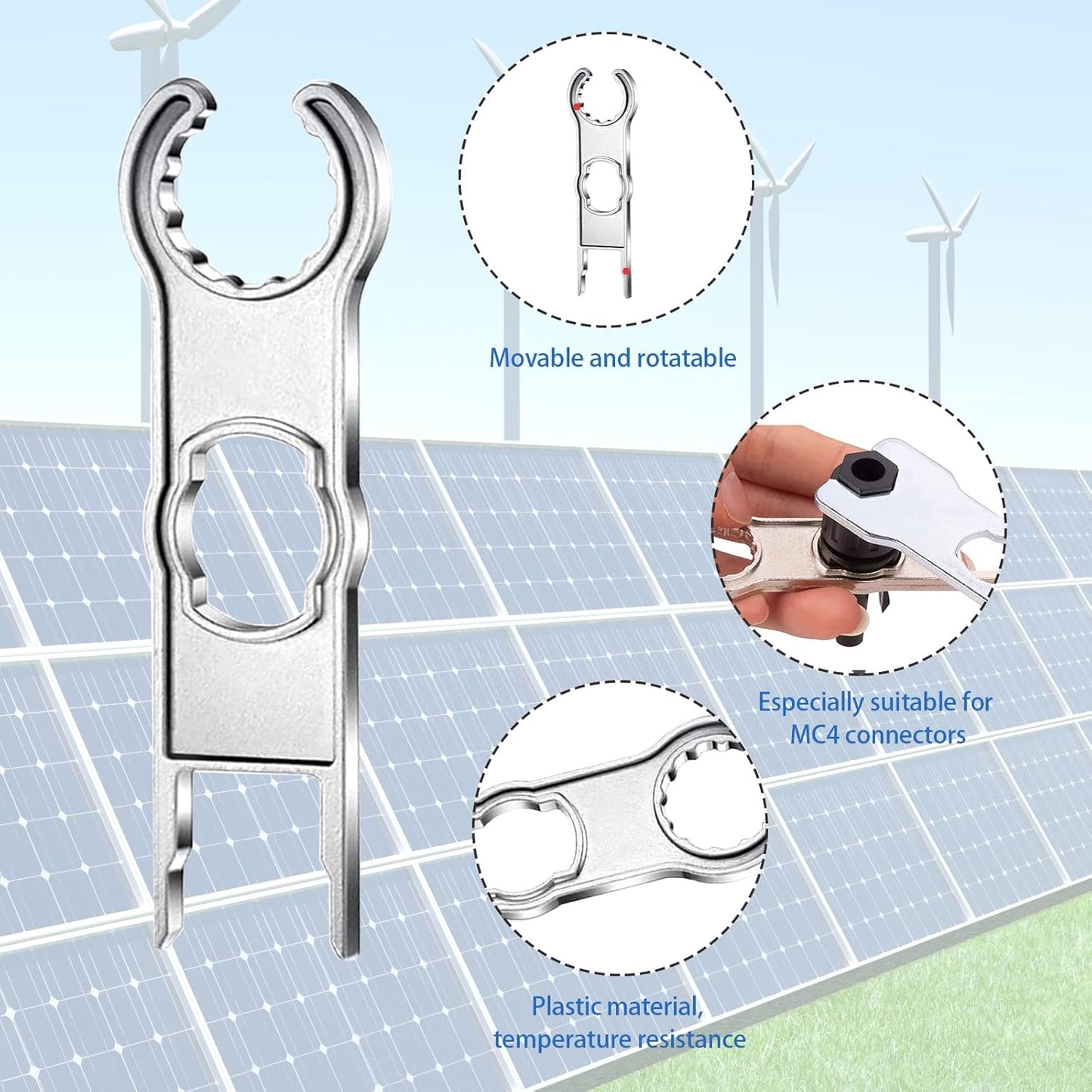 2 Pezzi Chiave per Connettori MC4, Chiave per Cavi Dei Pannelli Solari, Chiave per Cavi E Connettori Dell'Impianto Fotovoltaico, Strumento per Il Montaggio Dei Pannelli Solari Fotovoltaici (Argento)