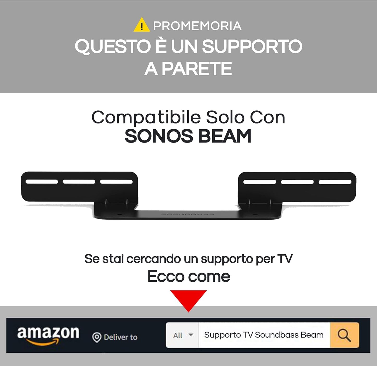 Supporto per Soundbar per Sonos Beam Compatibile Con La Soundbar Sonos Beam Di Prima E Seconda Generazione, Include Tutto L'Hardware Di Montaggio Necessario, Staffa Di Montaggio, Nero