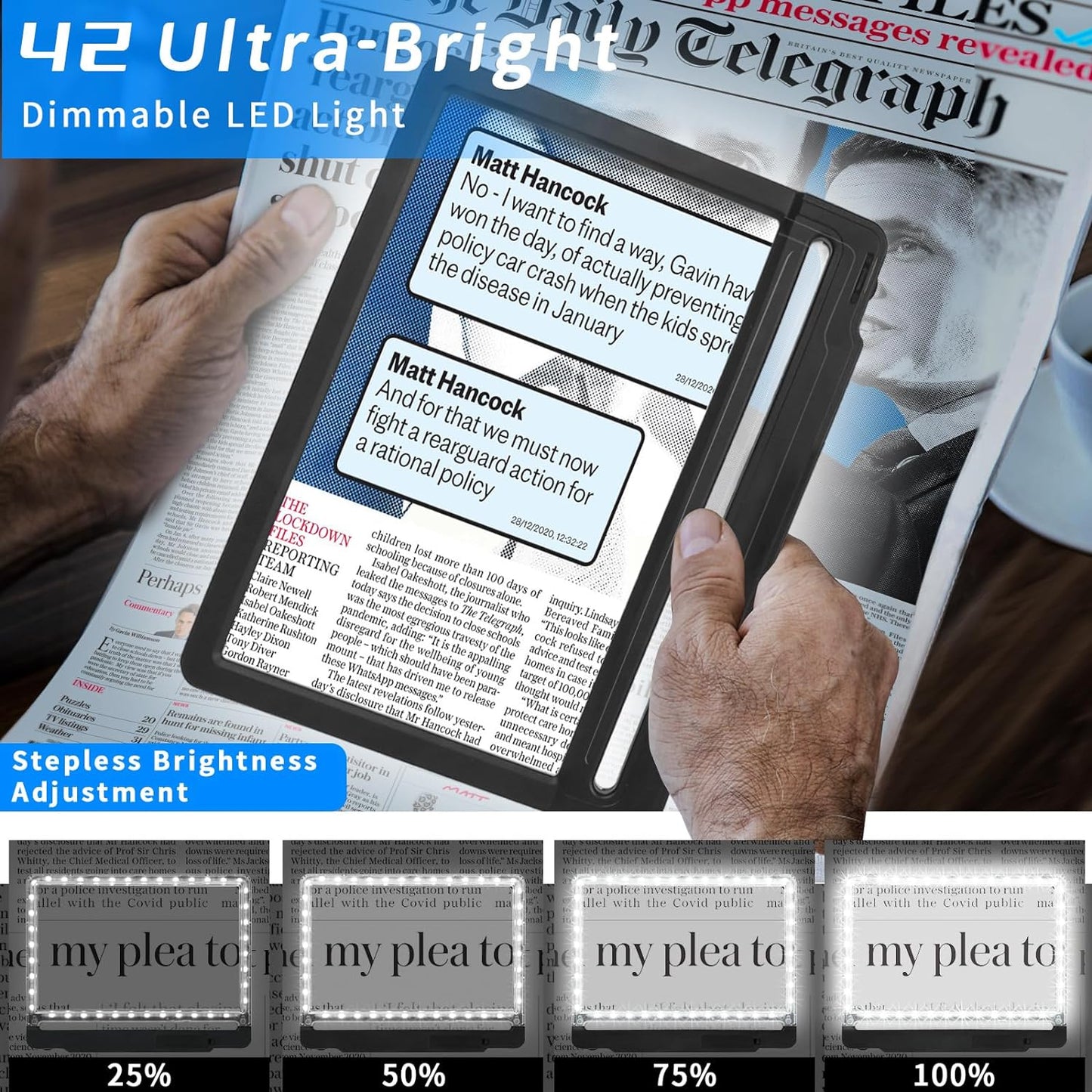 5X Lente D'Ingrandimento Con Luce E Supporto, Lampada Da Scrivania a Collo D'Oca Flessibile a 42 LED, 2 in 1 Lente D'Ingrandimento Staccabile a Luminosità Regolabile per Lettura E Artigianato