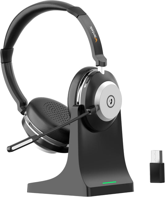 Cuffie Con Microfono, Cuffie Wireless 882BT Con Stazione Di Ricarica, V5.2 Bluetooth Con Microfono Di Cancellazione Del Rumore E Dongle USB, Compatibile Con Computer Laptop Teams