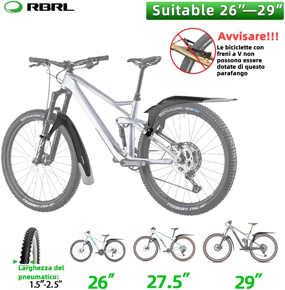 Parafanghi per Mountain Bike, Modello Nuovo, Universale Da 26 – 29 Pollici, Parafango per Bicicletta a Sospensione Completa/Mtb per Protezione Da Spruzzi D'Acqua E Sporco