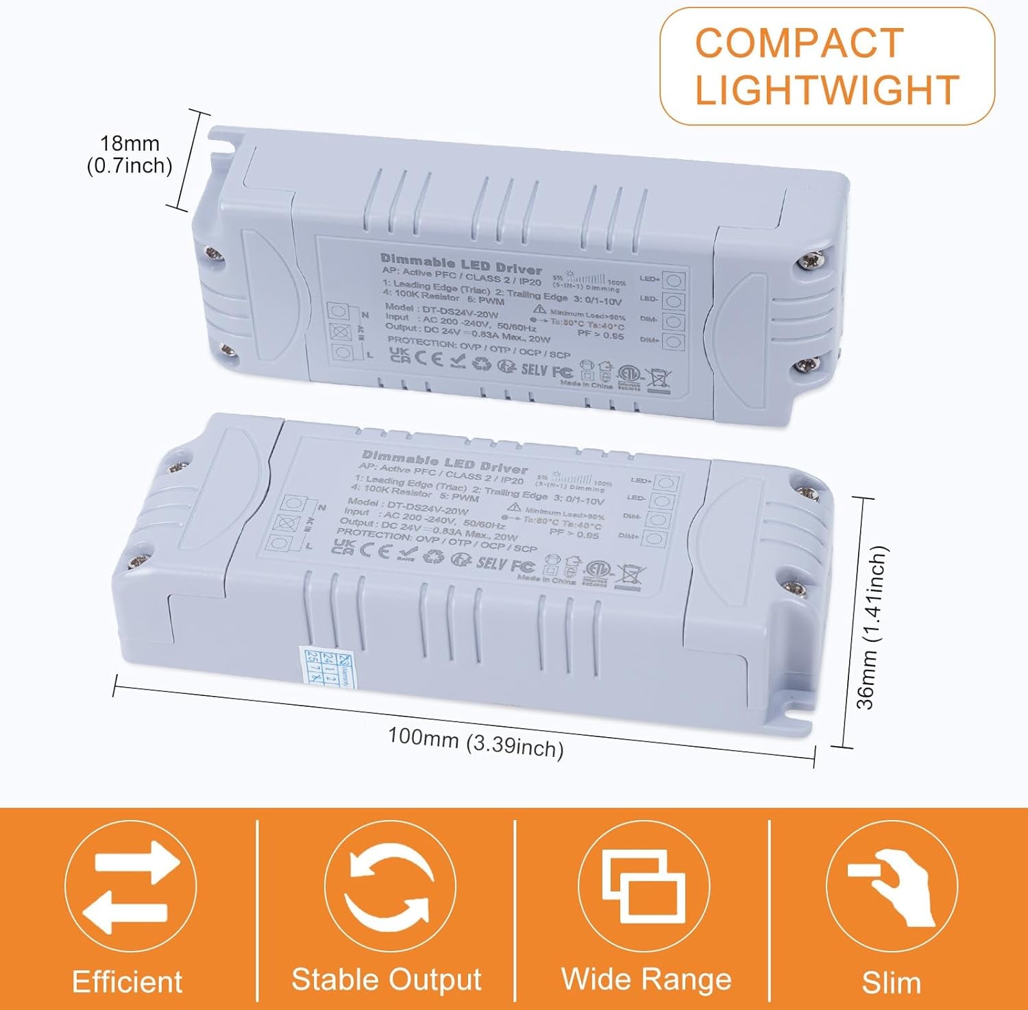 Trasformatore 220 24V Triac Dimmerabile, LED Driver 20W AC DC Switching Trasformatore a Bassa Tensione per Striscia LED Alimentatore Trasformatori Interruttore AC to DC