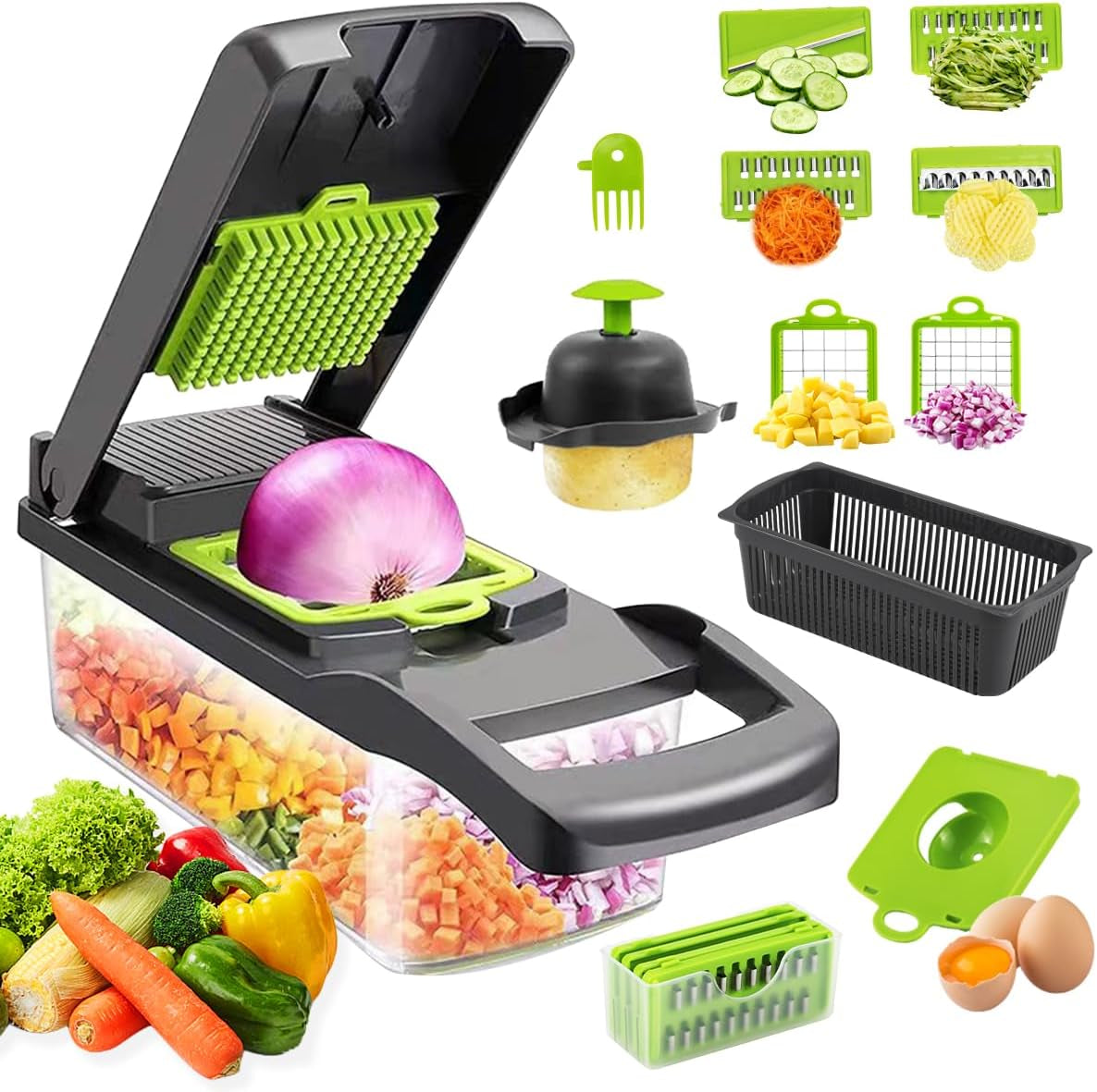 16 In1 Taglia Affetta Verdure Manuale Kit, Multifunzione Taglia Verdure Cubetti, Tritatutto Grattugia Da Cucina, Taglia Verdure Con 7 Lame in Inox, per Tagliare, Affettare Verdure, Grattugiare