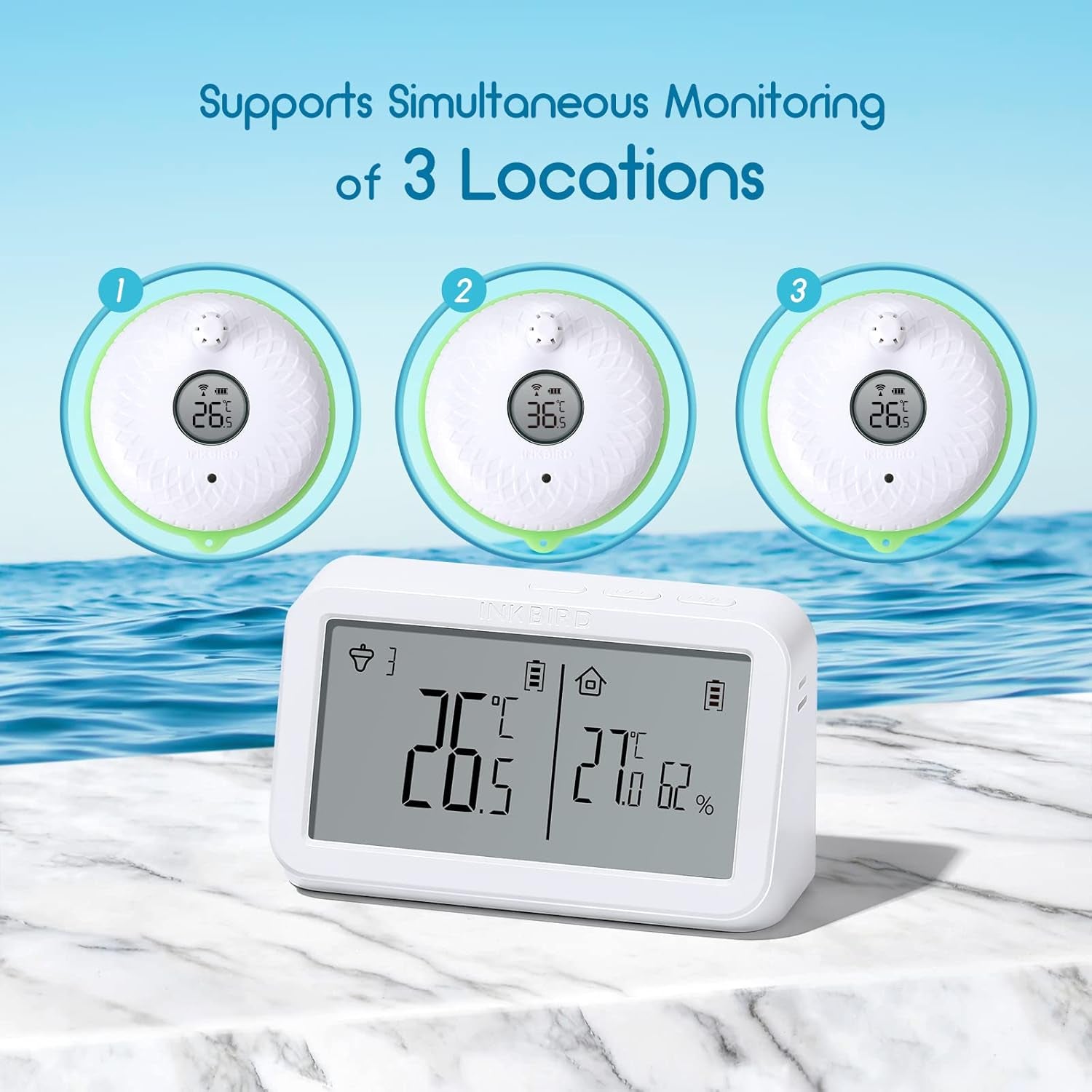 IBS-P02R Termometro per Piscina Digitale IPX7 Impermeabile Termometro Galleggiante Termometro Neonato Bagnetto Wireless Con Monitor Di Temperatura E Umidità per Piscina Acqua Bagno
