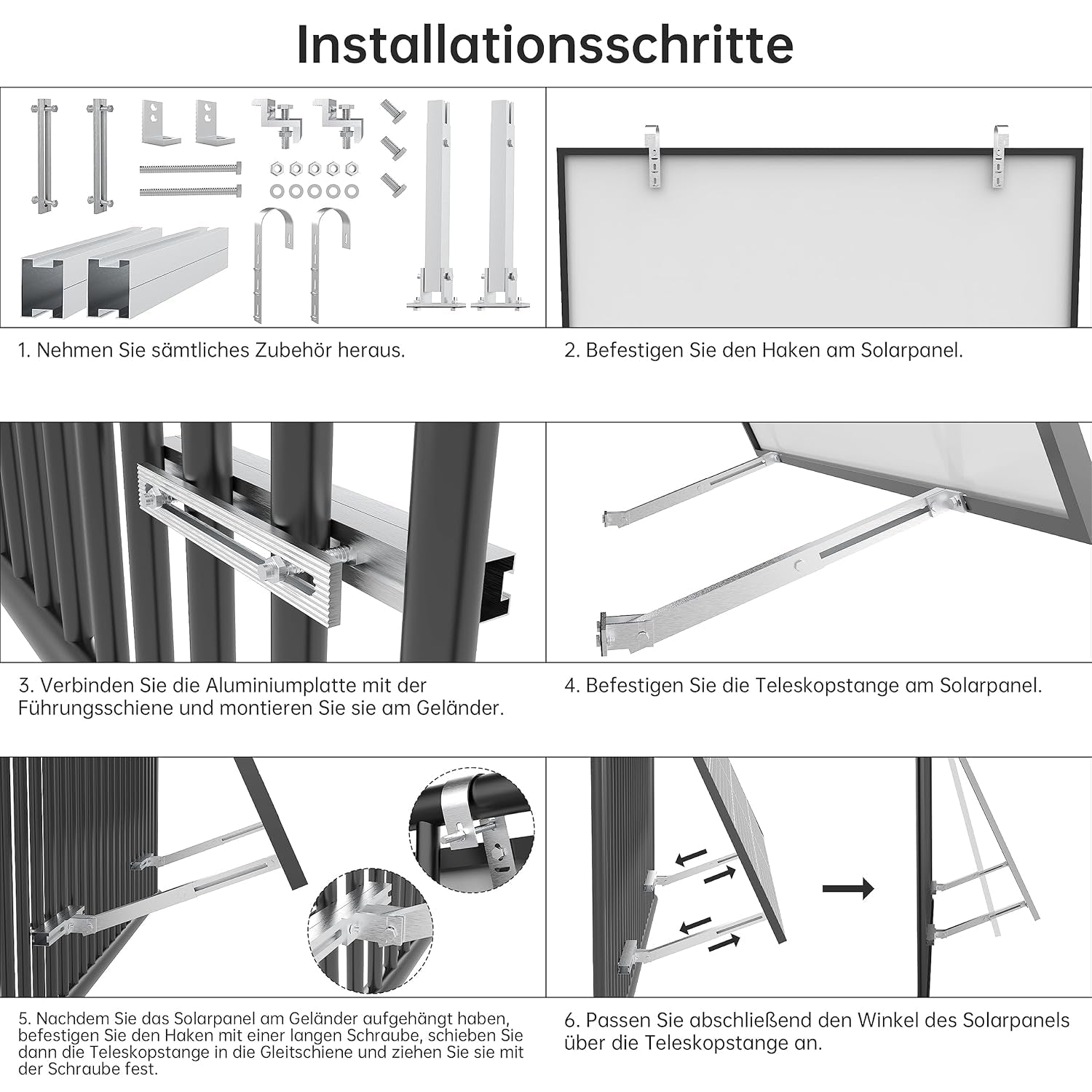 Ull-Supporto per Centrali Elettriche Da Balcone, per Tutti I Pannelli Solari,In Lega Di Alluminio Resistente,Per Pannelli Solari,Per Ringhiera E Balcone,Angolo Regolabile 0° O 15-30°