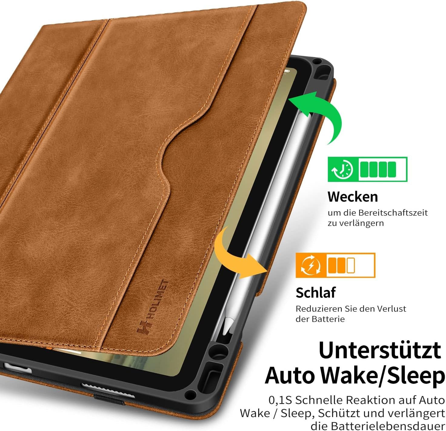 HOLIMET Cover per Ipad Air 6 11" M2 2024, Ipad Air 5./4. Generazione (2022/2020) 10.9 Pollici Cover Con Pencil Holder, Custodia Auto Sveglia/Sonno Smart Folio Case, Supporto Multi-Angolo - Marrone