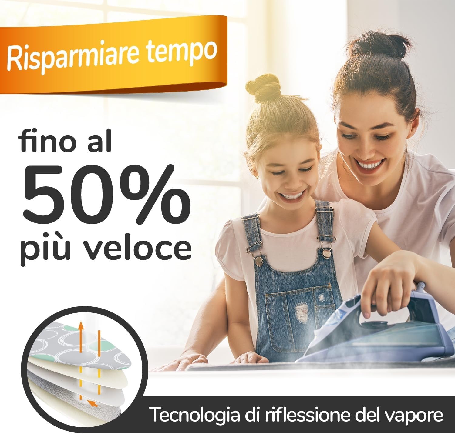 Pratico E Morbido Copriasse Da Stiro 140 X 45 Cm - Copri Asse Da Stiro Telo Universale per Ferri a Vapore, Con 3 Elastici in Dotazione