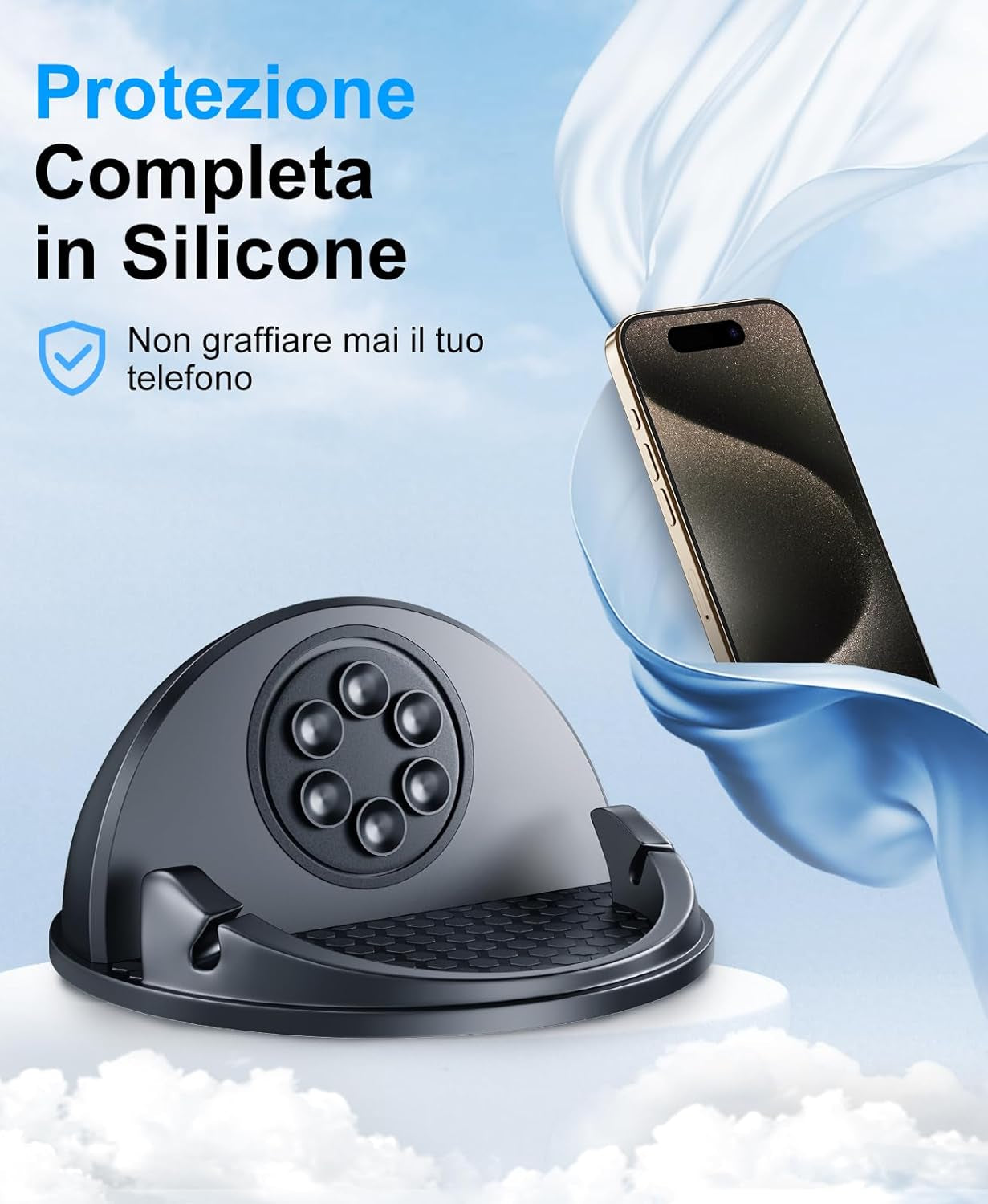 Caricatore Wireless Auto, 15W Caricabatterie Ricarica Rapida Supporto, Antiscivolo Caricatore Qi Auto Cruscotto per Iphone 16 14 13 12 11 Pro Max XR X SE, Samsung S23 S22 S21 Ultra Ecc