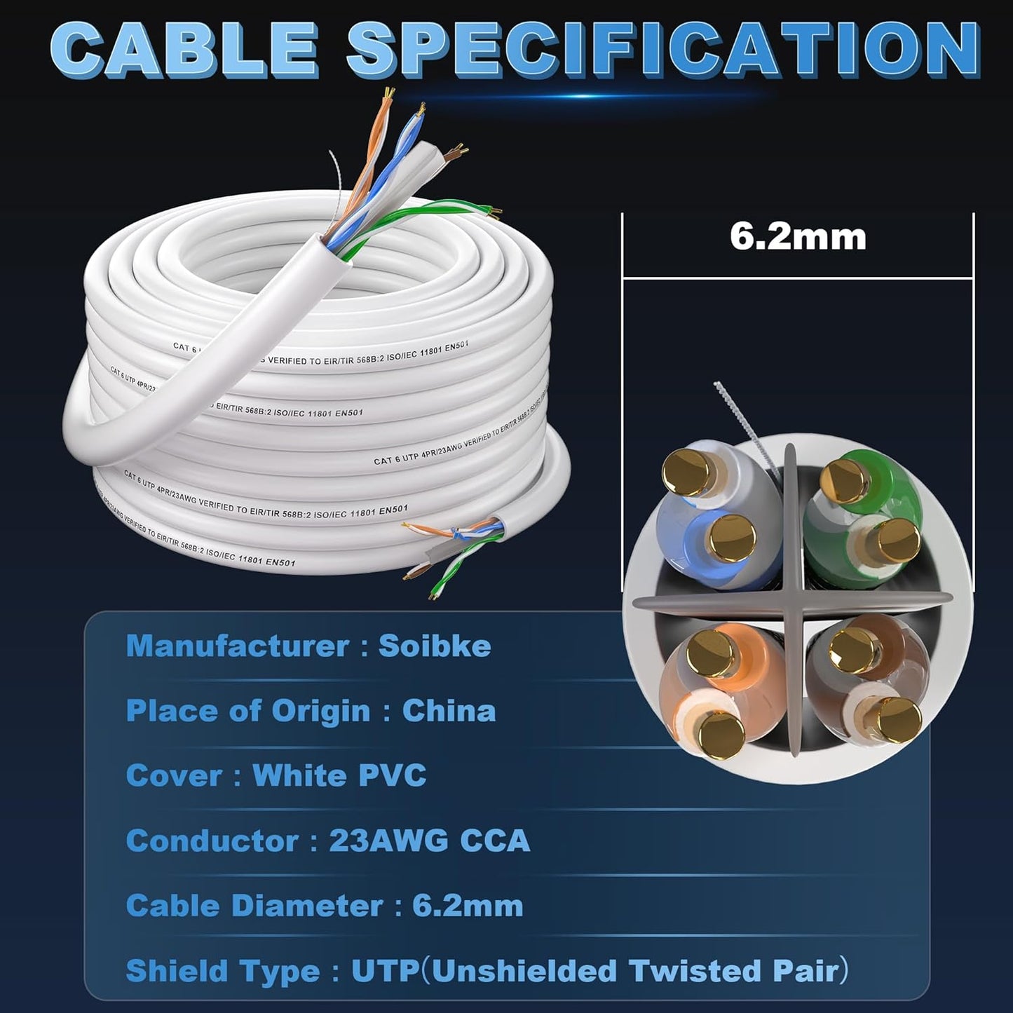 Cavo Ethernet 30 Metri, Cavo Di Rete Cat 6 Esterno Gigabit Bobina Cavo LAN UTP Cavo LAN 23AWG Cavo Internet Bianco Cavo Patch Lungo