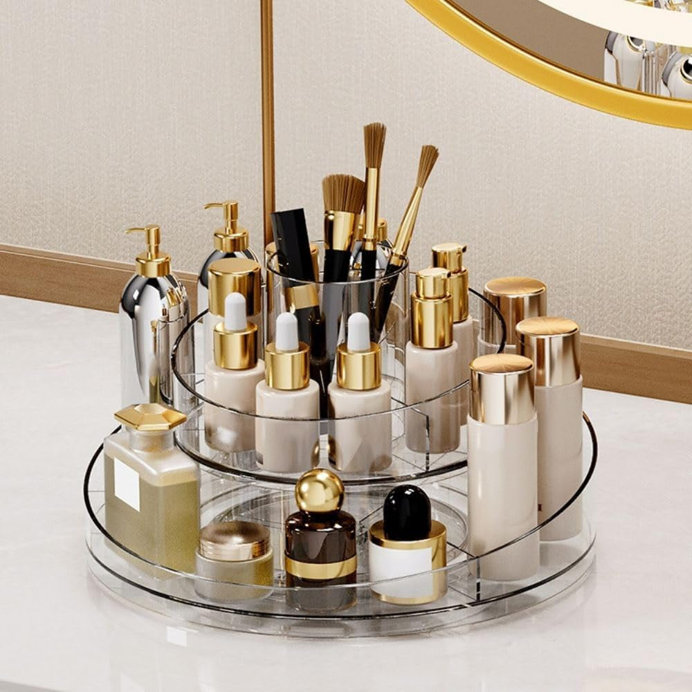 LINFIDITE Organizer per Trucco Girevole a 360° Portaoggetti per Cosmetici Girevole a 2 Livelli Lazy Susan Giradischi Porta pennelli per Trucco Vassoio portaoggetti per Ombretti per Comò da Bagno Vanity