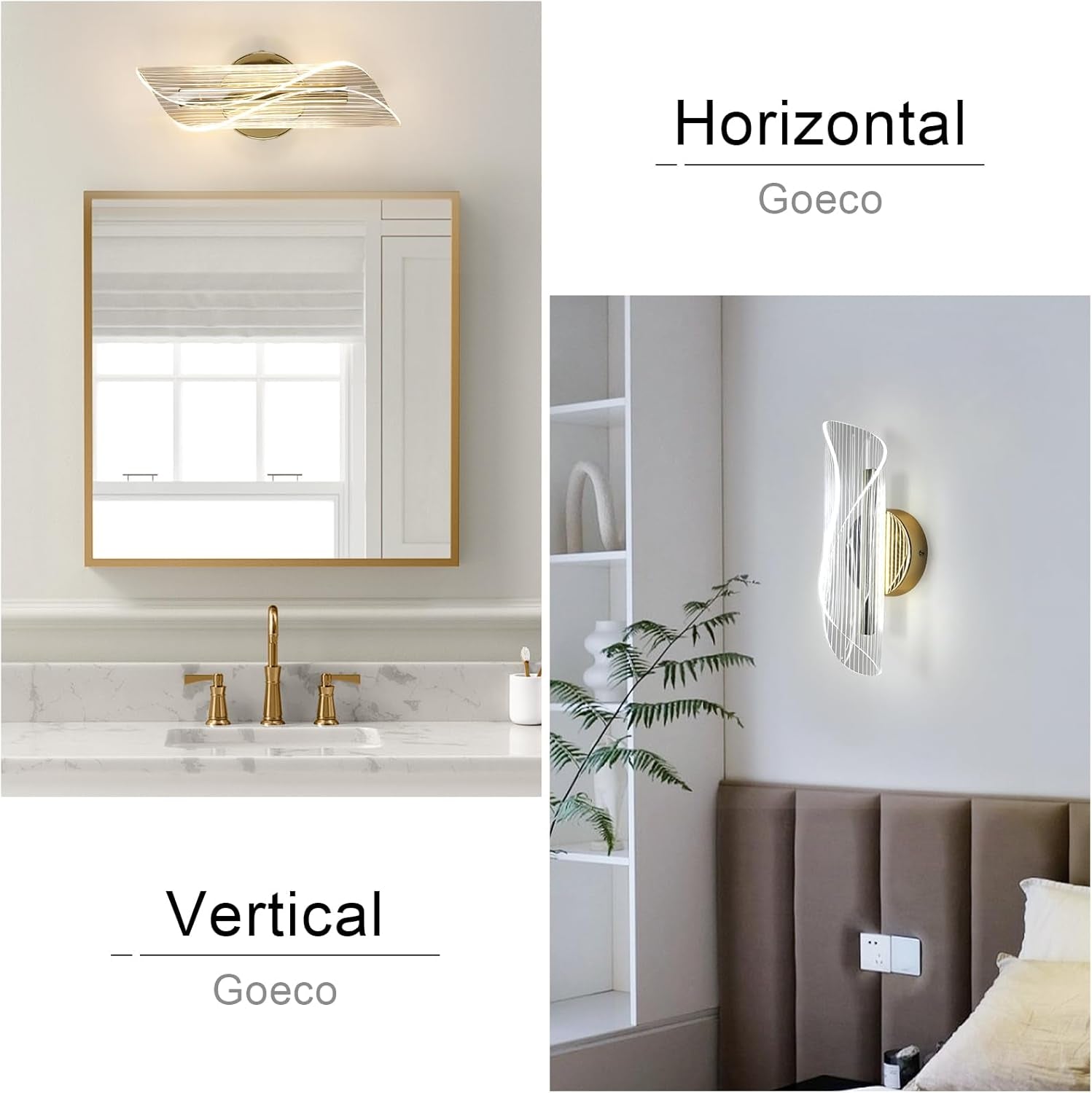 Applique Da Parete Interno, 16W 1800LM Lampada Da Parete a LED, 3000K&4500K&6500K Applique LED Creativo per Camera Da Letto Soggiorno Corridoio, Oro, 28 * 10CM
