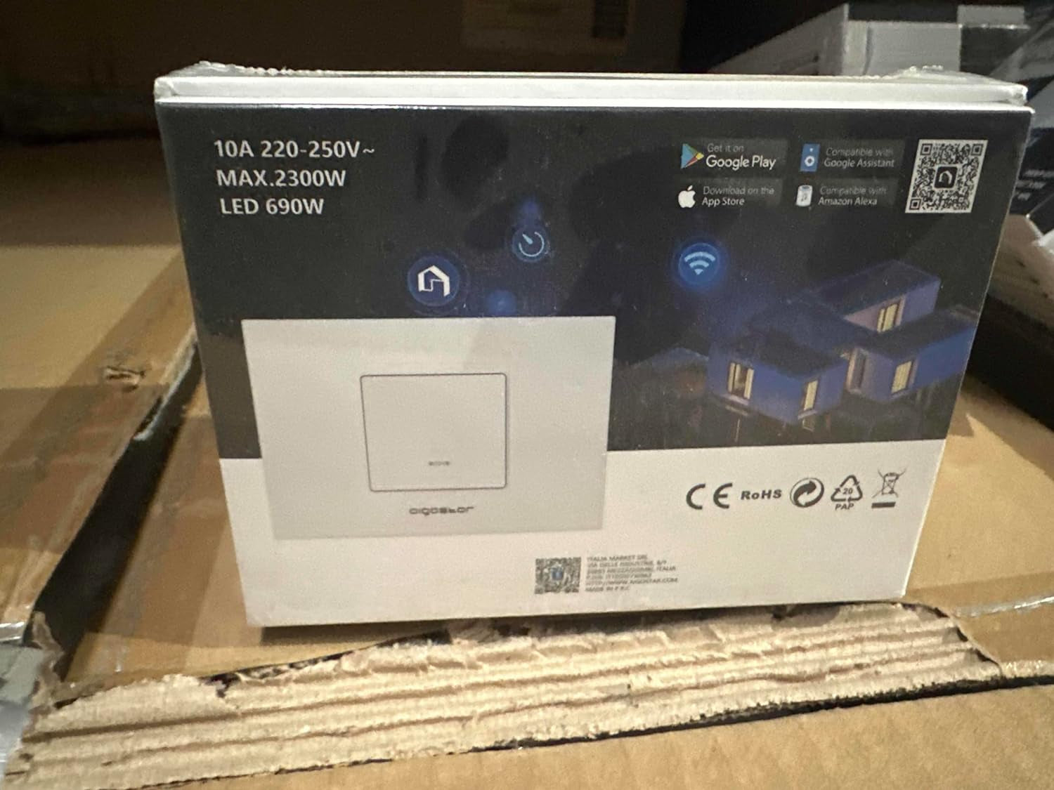 Interruttore Wifi Alexa, Interruttore Intelligente, Smart Switch Controllo Vocale, One Gang One Way Switch,Max.2300W LED 690W, Bianco 1 Unità.