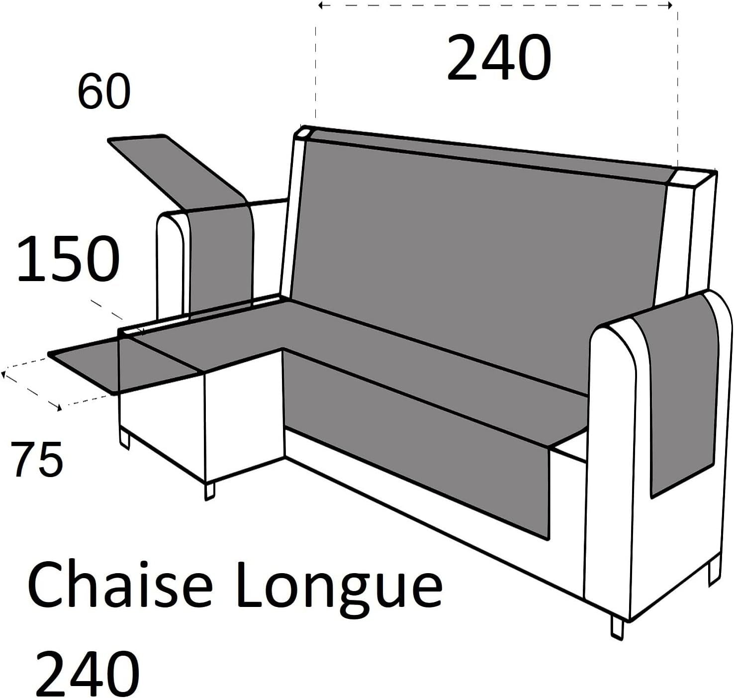 Textilhome - Copridivano Salvadivano Chaise Longe MALU - Color C/2 -BRACCIOLO SINISTRA - Protezione per Divani Imbottiti - Dimencione 240Cm -(VISTO DI FRONTE).