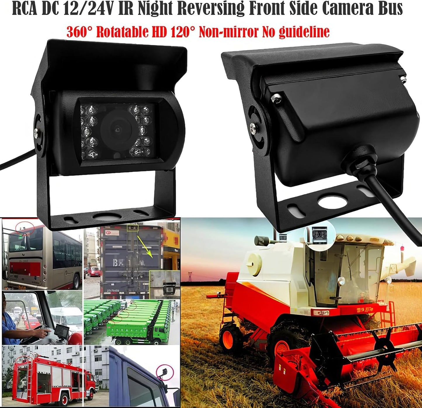 Telecamera Di Retromarcia per Auto, Telecamera Di Backup HD 9V-36V, Telecamera CCD Con Vista Frontale Impermeabile per Camion Rimorchio Autobus, Con 18 LED a Infrarossi per Visione Notturna