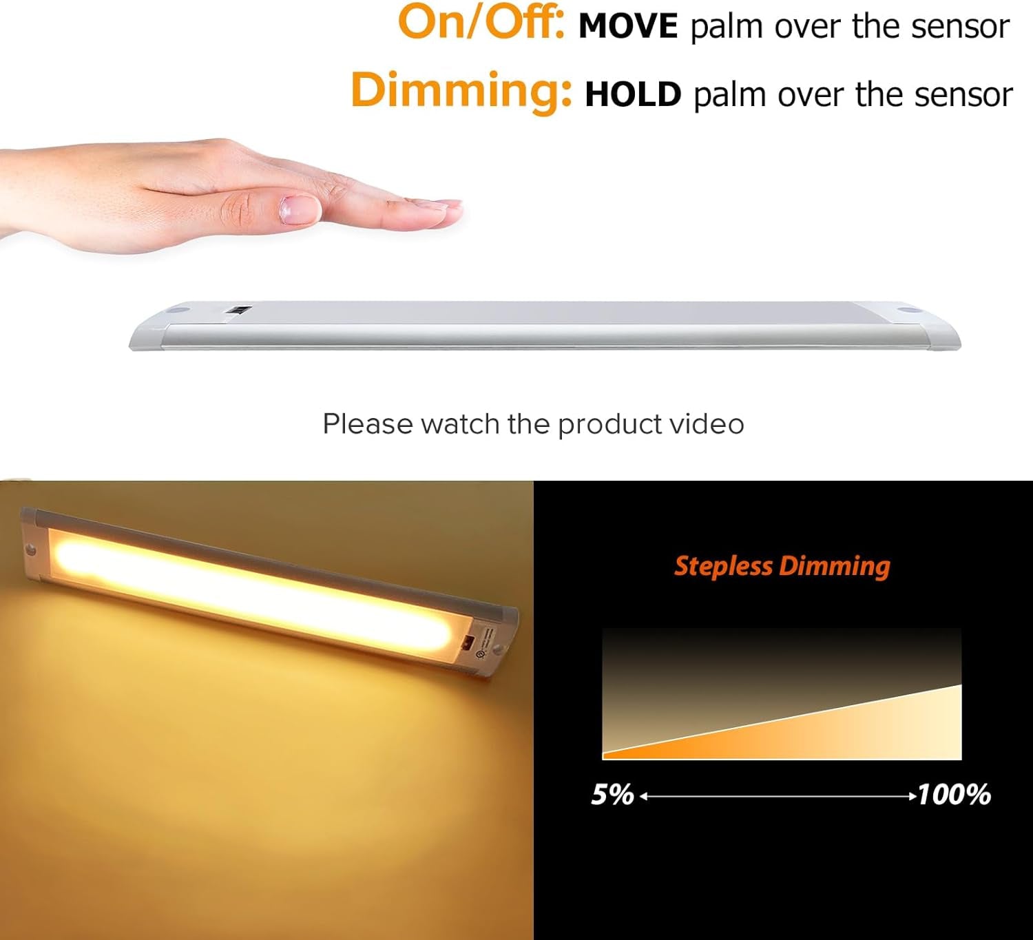 Barra LED 12V per Camper Dimmerabile Striscia LED 12V Con Sensore Di Movimento Armadi Cucina Illuminazione Bianco Caldo